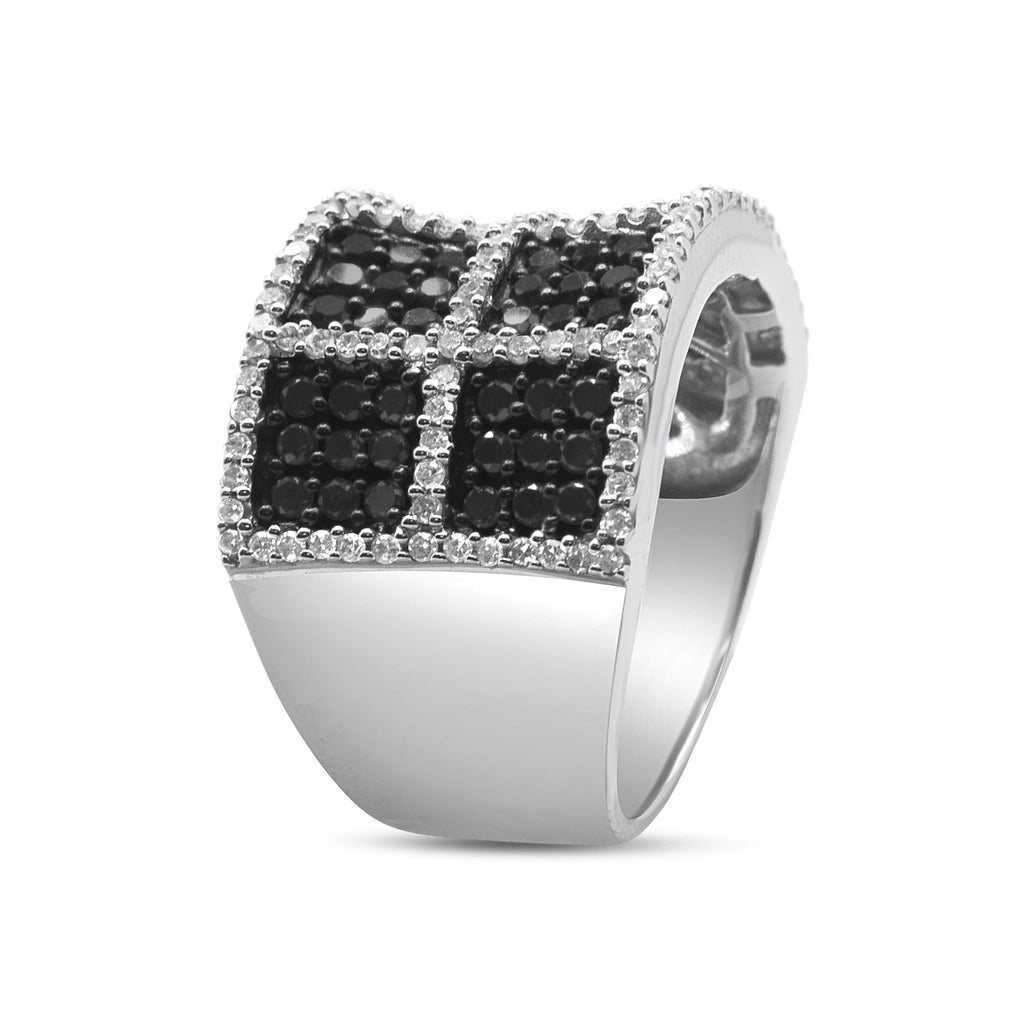 14K White Gold 1 1/2 Cttw White and Treated Black Diamond Cocktail Ring (H-I Color, I1-I2 Clarity) - Friggin Jewelry