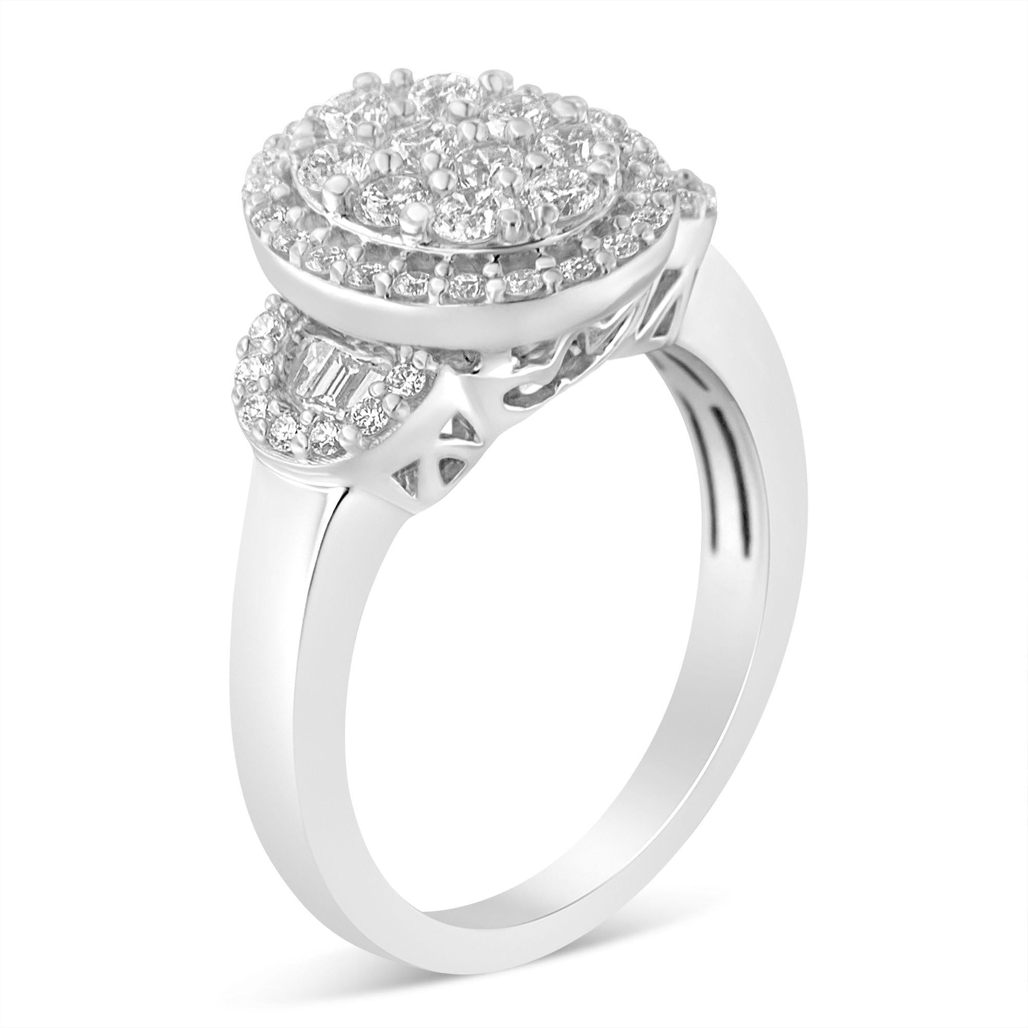 10K White Gold 1.0 Cttw Diamond Oval Cluster with Halo Vintage-Inspired Art Deco Buckle Style Statement Ring (G-H Color, SI1-SI2 Clarity) - Friggin Jewelry