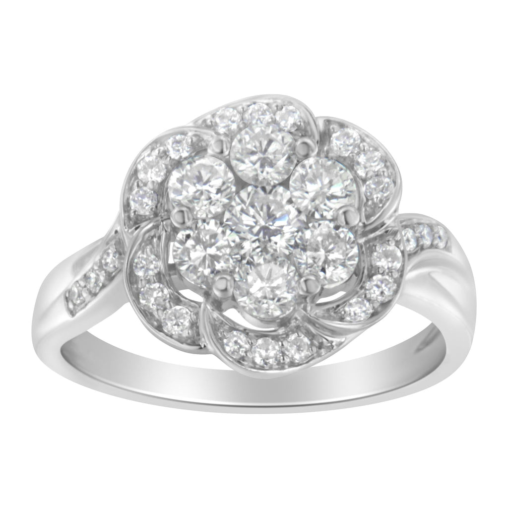 14K White Gold Floral Cluster Diamond Ring (1 Cttw, H-I Color, SI2-I1 Clarity) - Friggin Jewelry Premium