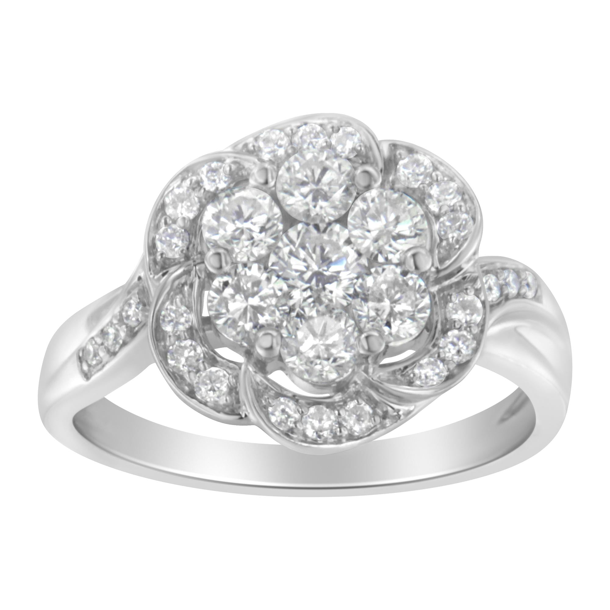 14K White Gold Floral Cluster Diamond Ring (1 Cttw, H-I Color, SI2-I1 Clarity) - Friggin Jewelry