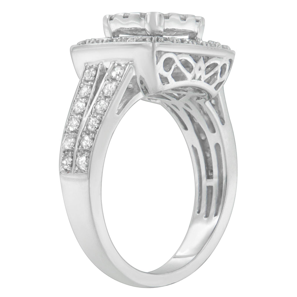 Anello con diamanti in oro bianco 10 carati (1 carato, colore HI, purezza SI2-I1) - Friggin Jewelry