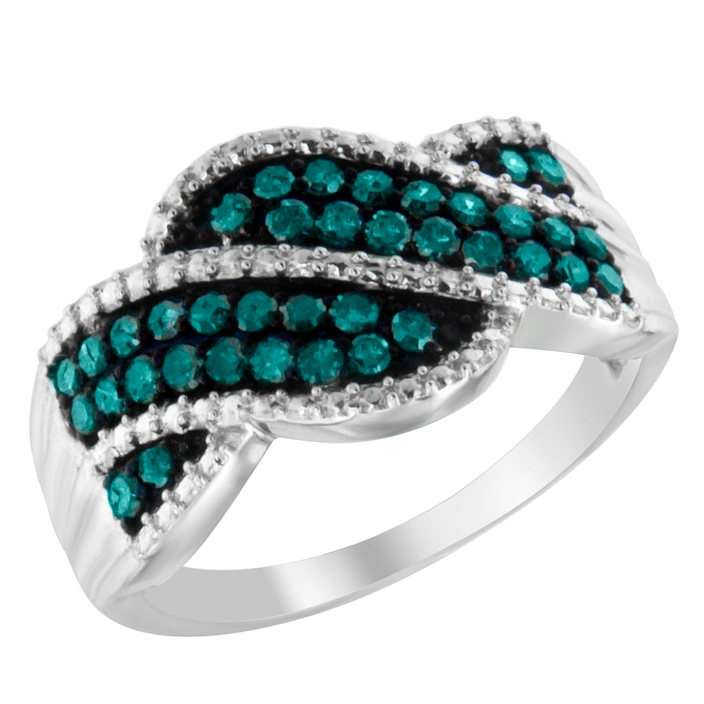 .925 Sterling Silver Treated Blue Color Diamond cocktail Ring (1/2 Cttw, Treated Blue Color, I2-I3 Clarity) - Friggin Jewelry