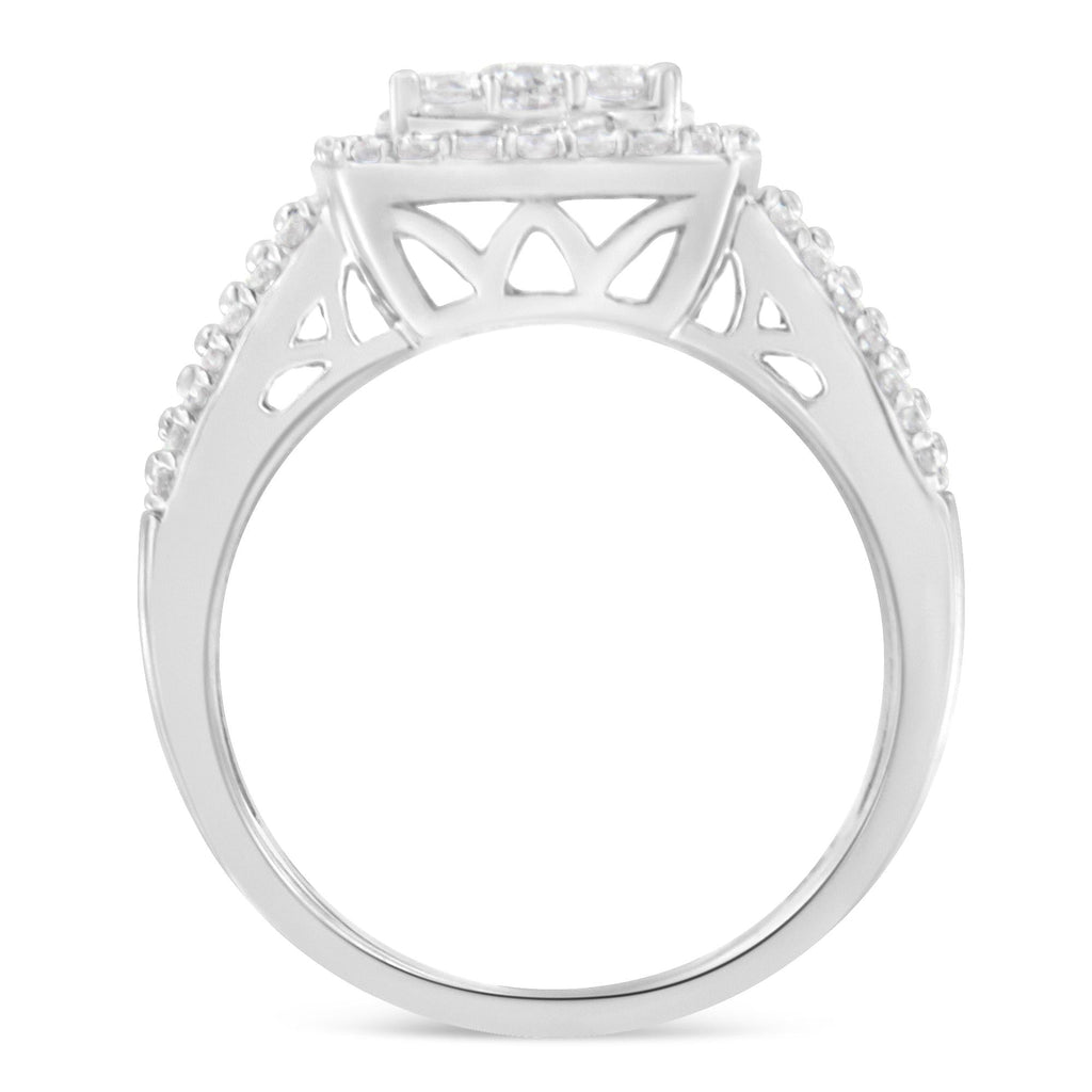 Anello con diamanti in oro bianco 10 carati (1 carato, colore HI, purezza I1-I2) - Friggin Jewelry