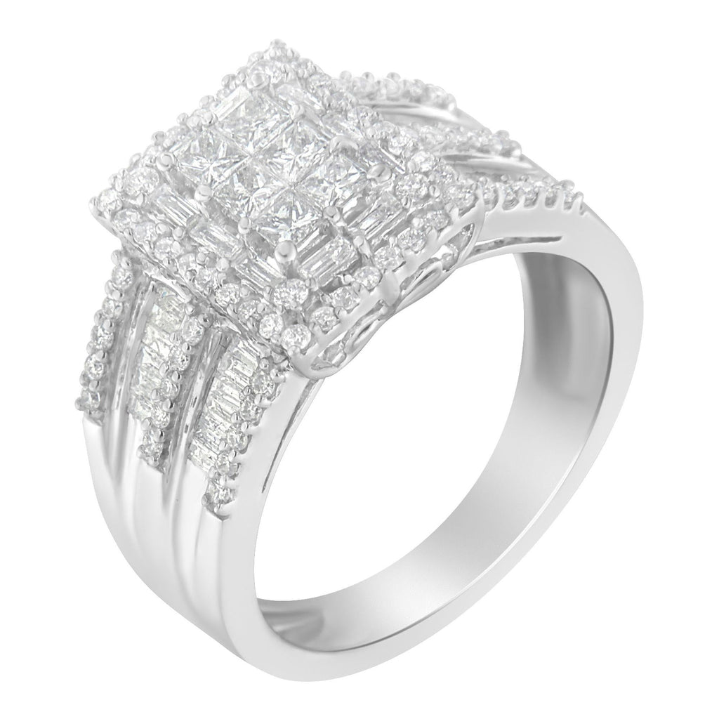 Anello con diamanti in oro bianco 10 carati (1 carato, colore HI, purezza I1-I2) - Friggin Jewelry
