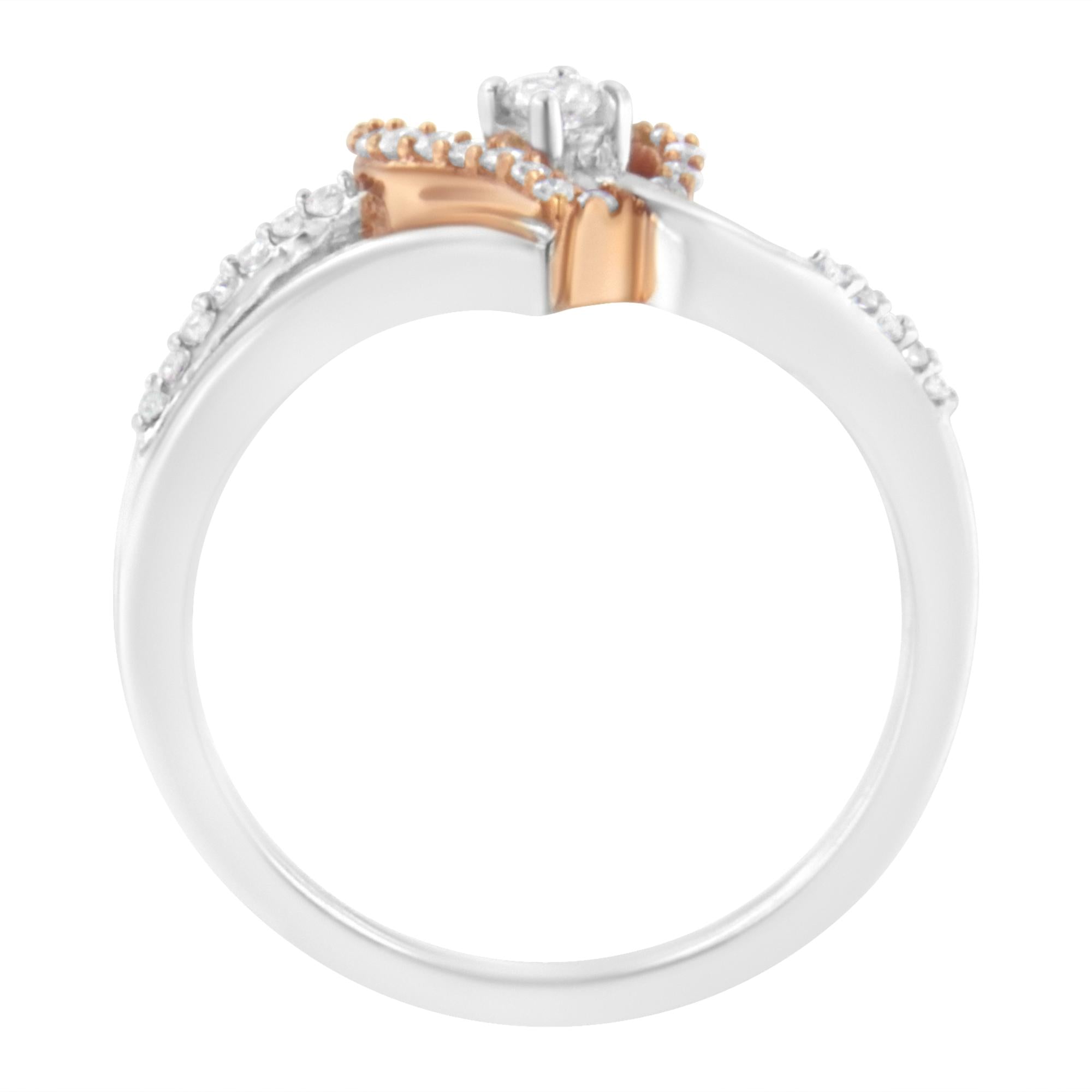 10K Rose Gold Plated .925 Sterling Silver 1/5 Cttw Diamond Two Tone Open Heart Promise or Fashion Ring (I-J Color, I2-I3 Clarity) - Friggin Jewelry
