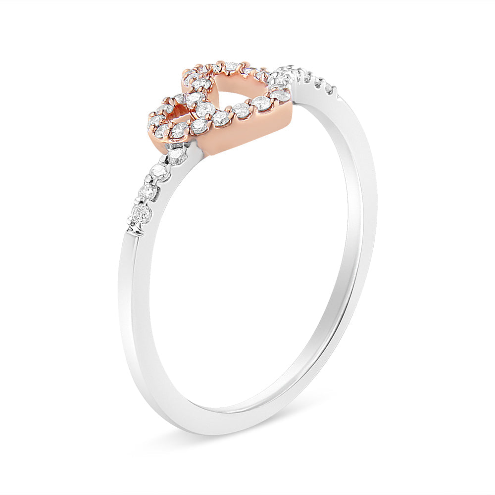 14K Rose Gold Plated and White .925 Sterling Silver 1/5 Cttw Round-Cut Diamond Open Heart Promise Ring (I-J Color, I2-I3 Clarity) - Friggin Jewelry