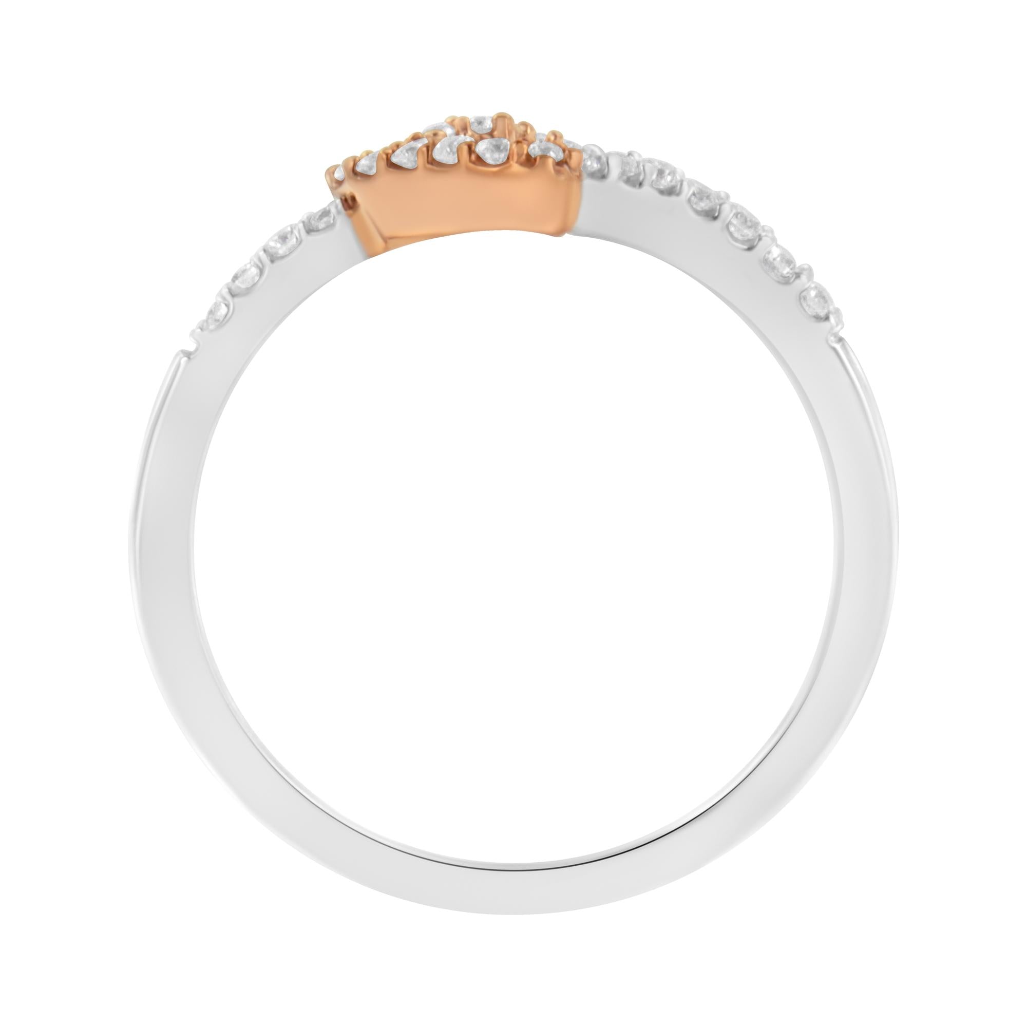 10K Rose Gold over .925 Sterling Silver 1/5 Cttw Diamond Two Tone Open Heart Promise or Fashion Ring (I-J Color, I2-I3 Clarity) - Friggin Jewelry