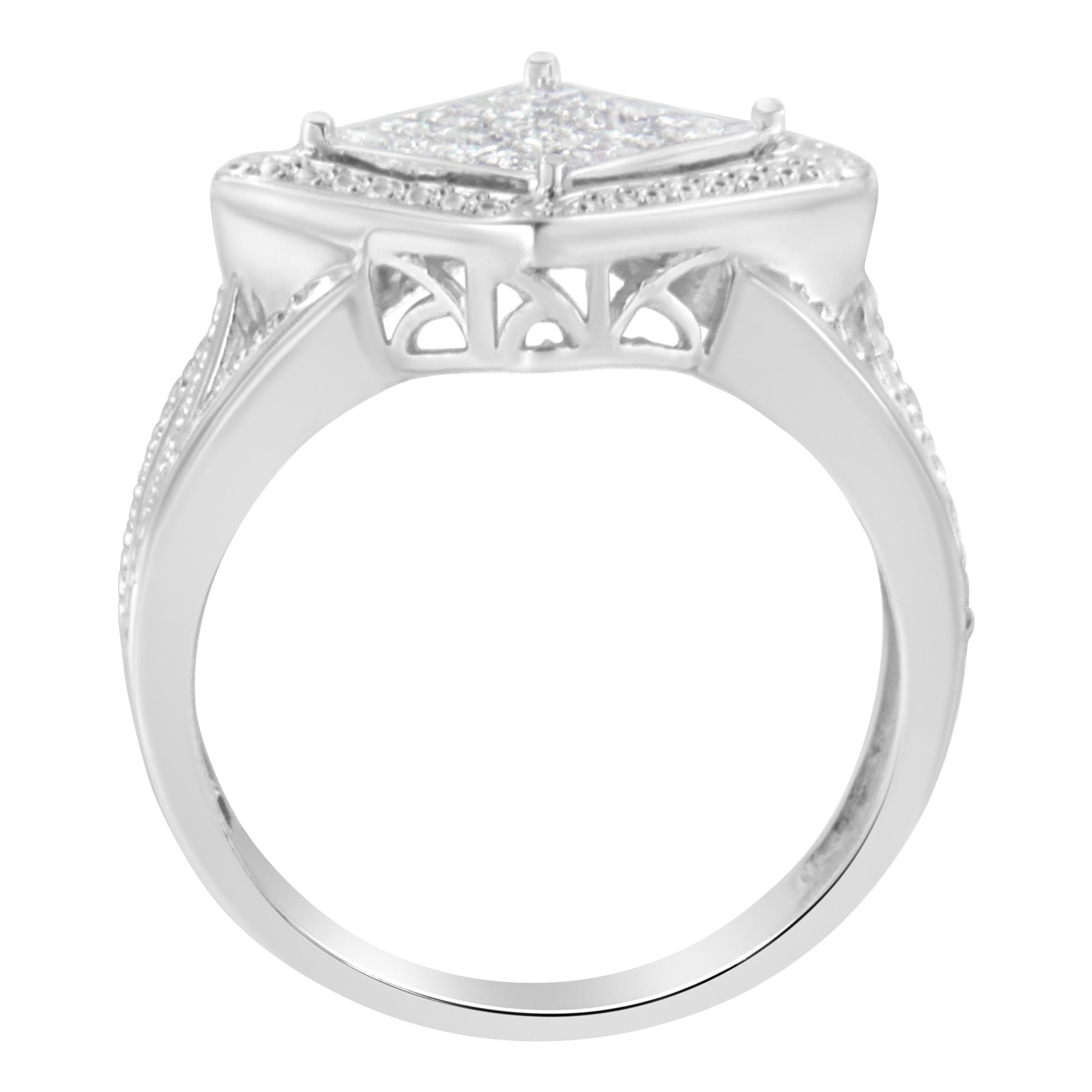 .925 Sterling Silver 2/5 Cttw Princess Cut Diamond Square On Point Cluster Composite Cocktail Ring (H-I Color, SI1-SI2 Clarity) - Friggin Jewelry