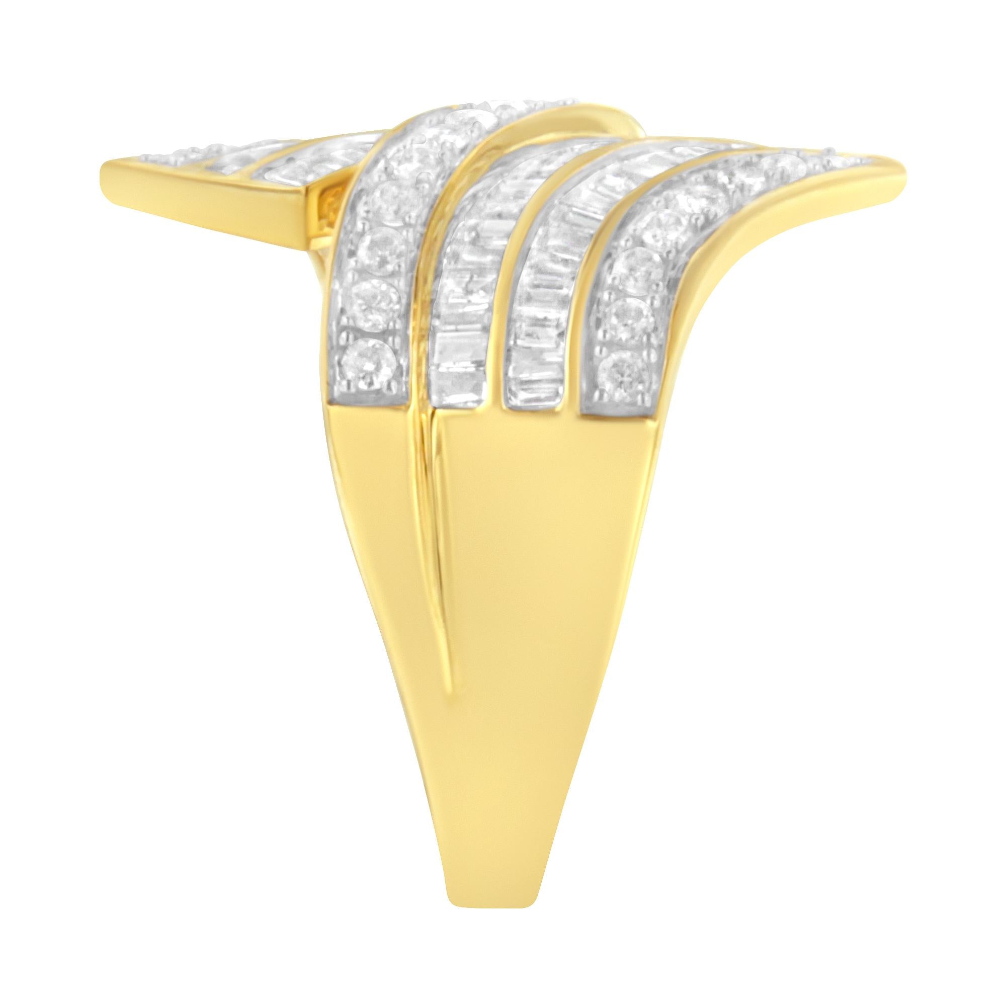 Anello bypass con diamanti in oro giallo 10 carati (1 1/7 carati, colore IJ, purezza I1-I2) - Friggin Jewelry