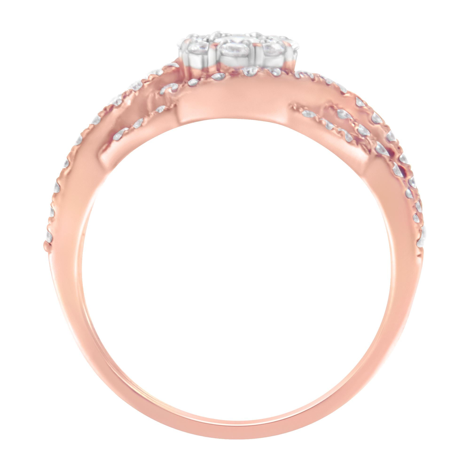 10K Rose Gold 3/4 Cttw Diamond Floral Cluster Head and Twisted Shank Cocktail  Ring (H-I Color, SI1-SI2 Clarity) - Friggin Jewelry