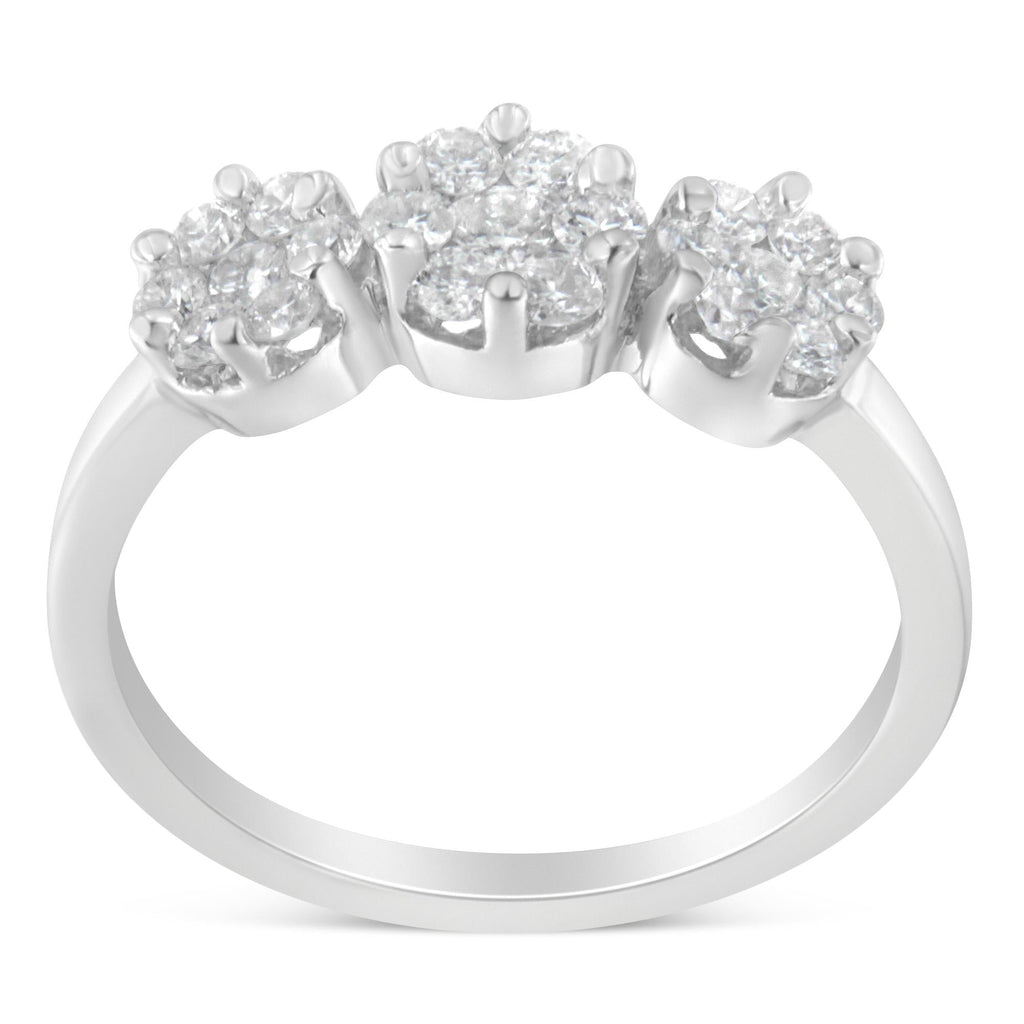 14K White Gold Three-Stone Cluster Diamond Ring (0.7 Cttw, H-I Color, SI2-I1 Clarity) - Friggin Jewelry