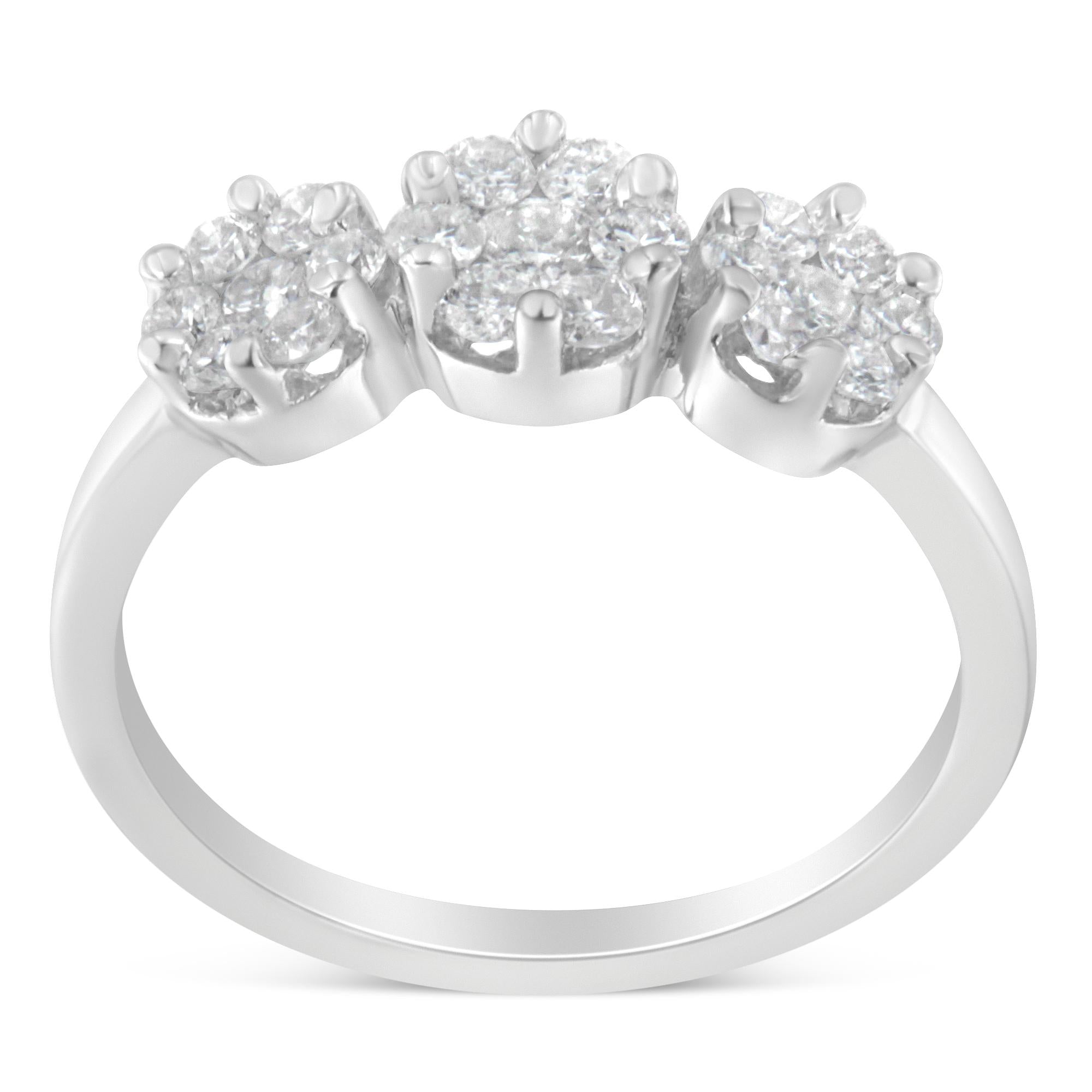 14K White Gold Three-Stone Cluster Diamond Ring (0.7 Cttw, H-I Color, SI2-I1 Clarity) - Friggin Jewelry