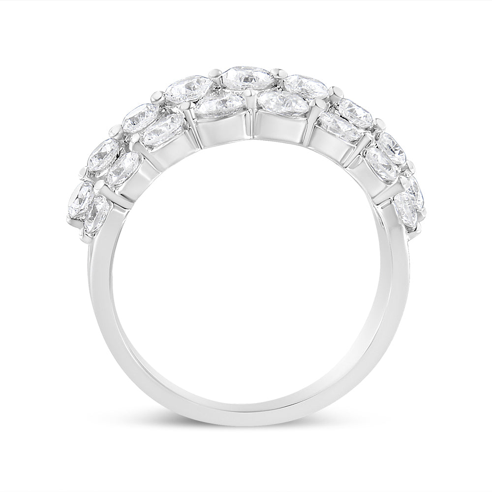 10K White Gold 2 1/2 Cttw Round Natural Diamond 3 Row Band Ring (I-J Color, I1-I2 Clarity) - Friggin Jewelry Premium