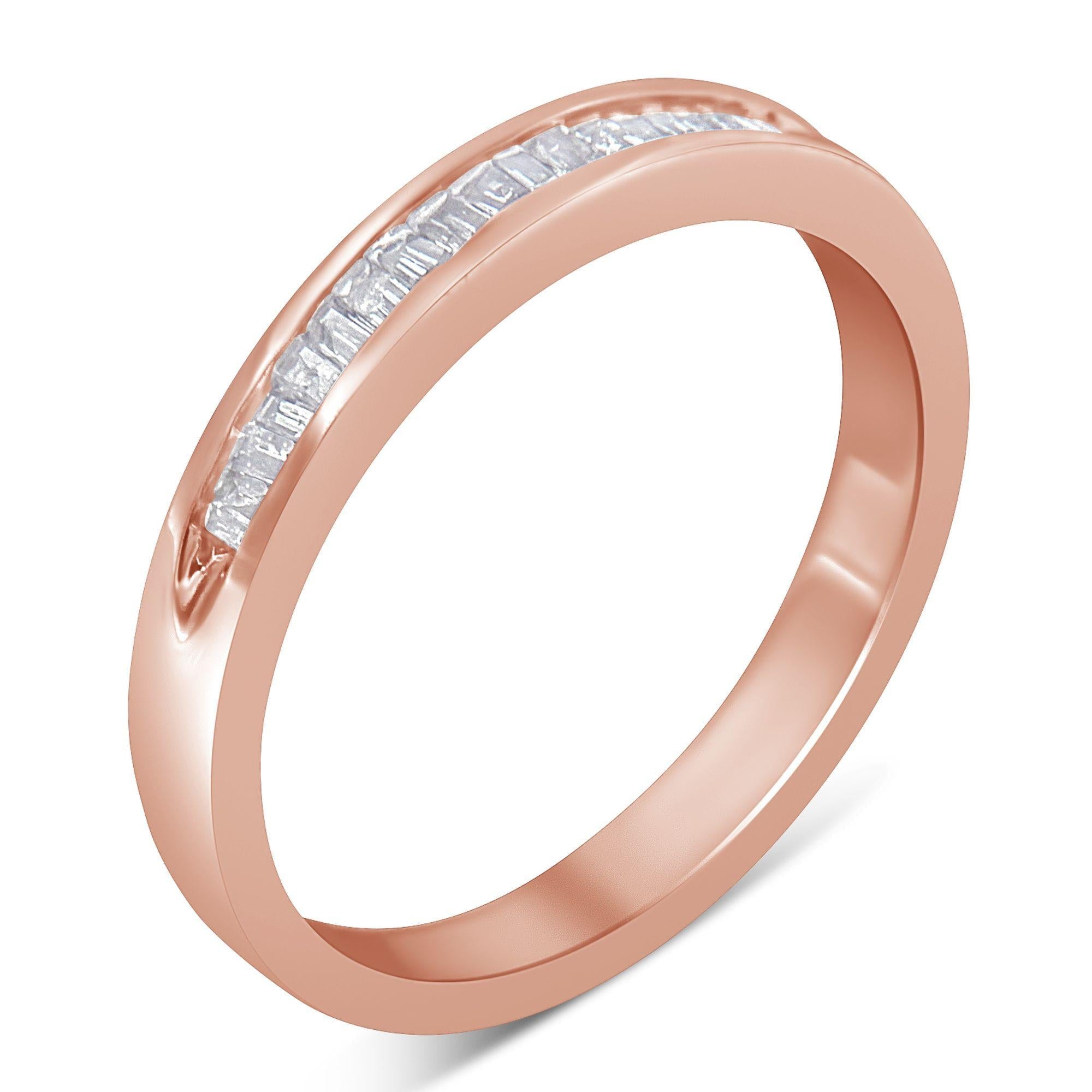 10K Rose Gold over .925 Sterling Silver 1/5 Cttw Diamond Channel-Set Stackable Band Ring (H-I Color, I1-I2 Clarity) - Friggin Jewelry