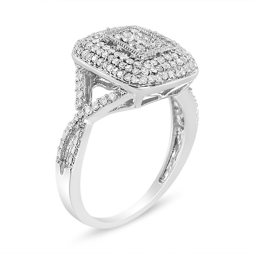 .925 Sterling Silver 1/2 Cttw Round-Cut Diamond Cluster Cushion Ring (I-J , I1-I2) - Friggin Jewelry