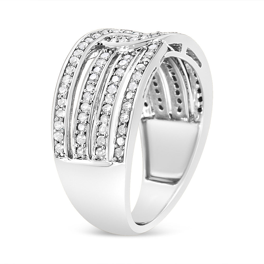 .925 Sterling Silver 1/2 Cttw Diamond Multi-Row Bypass Band Ring (I-J Color, I3 Clarity) - Friggin Jewelry