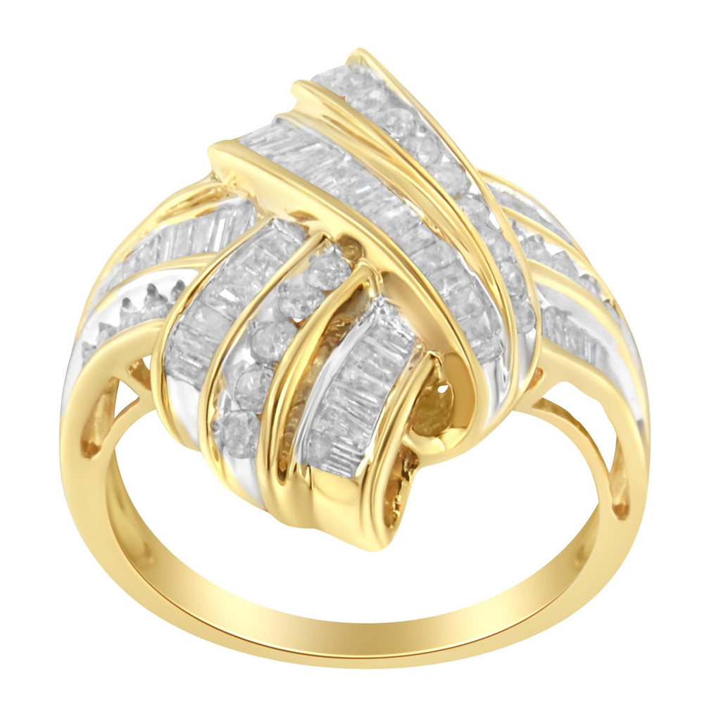 10K Yellow Gold Diamond Bypass Cocktail Ring (1 1/5 Cttw, I-J Color, I2-I3 Clarity) - Friggin Jewelry