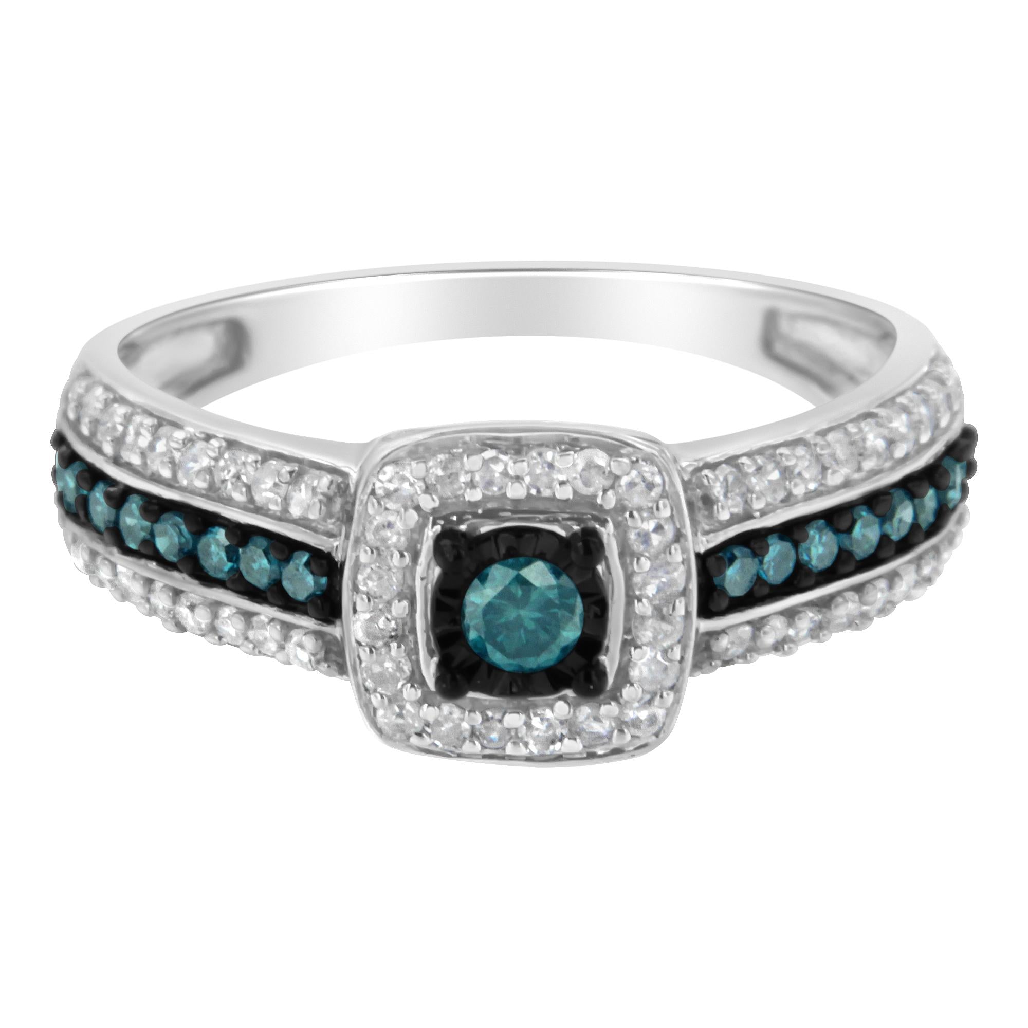 Anello di fidanzamento con diamante blu trattato in argento sterling 925 (1/2 carati, colore JK, purezza I1-I2) - Friggin Jewelry