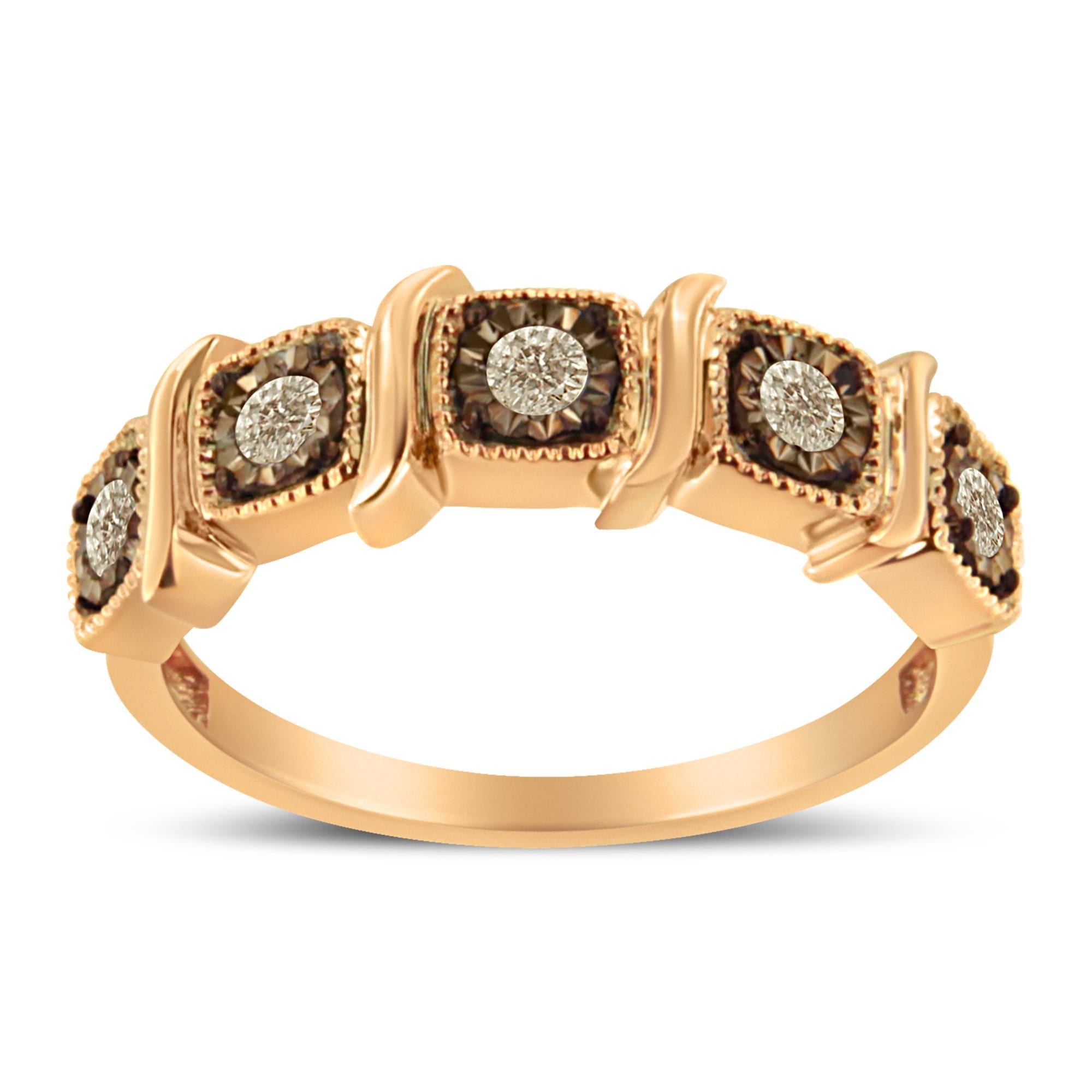 10K Rose Gold Flashed .925 Sterling Silver Miracle-Set 1/4 Cttw Diamond 5-Stone Band Ring  (J-K Color, I1-I2 Clarity) - Friggin Jewelry