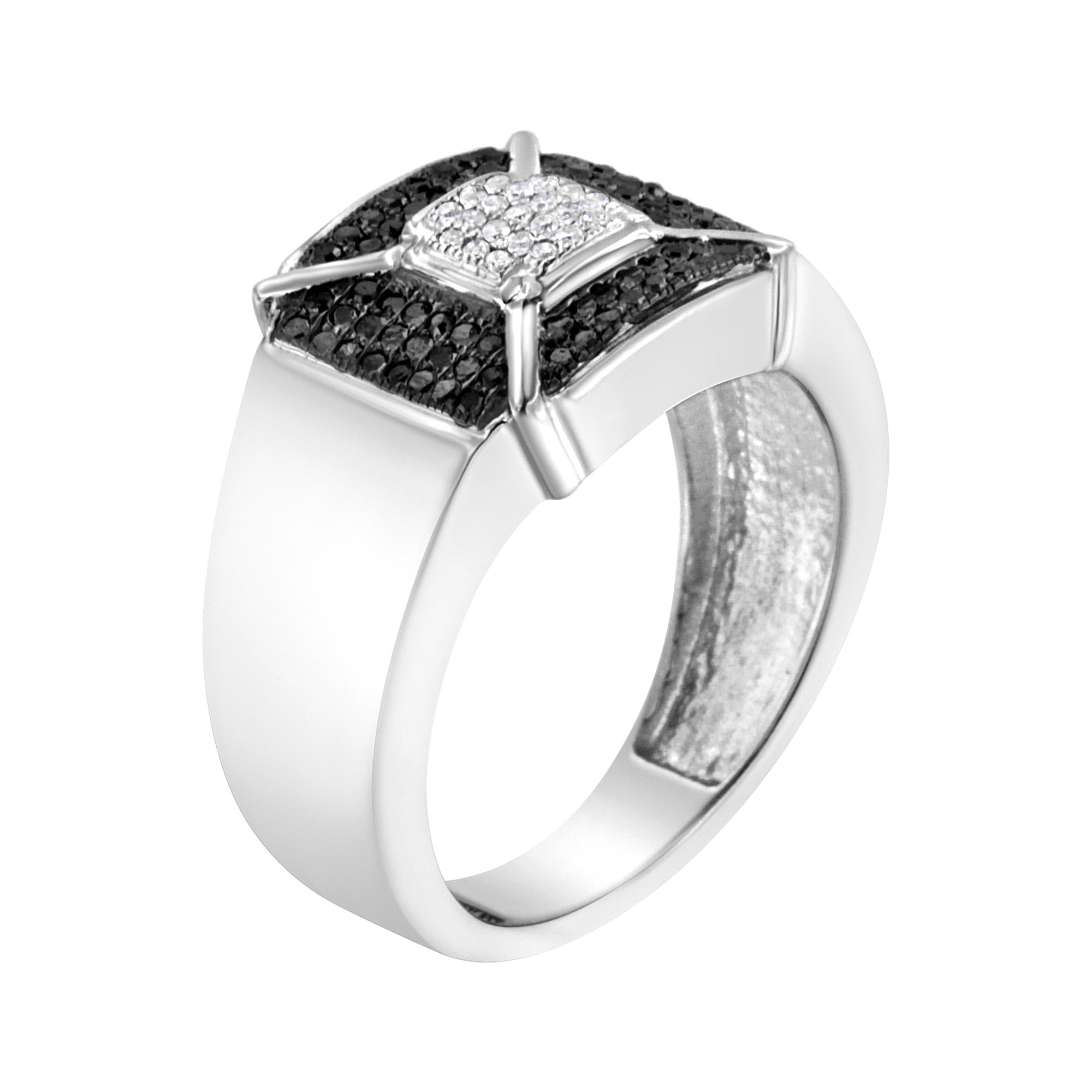 .925 Sterling Silver 3/8 Cttw Composite Enhanced Black and White Diamond Men's Band Ring (H-I, I2-I3) - Friggin Jewelry