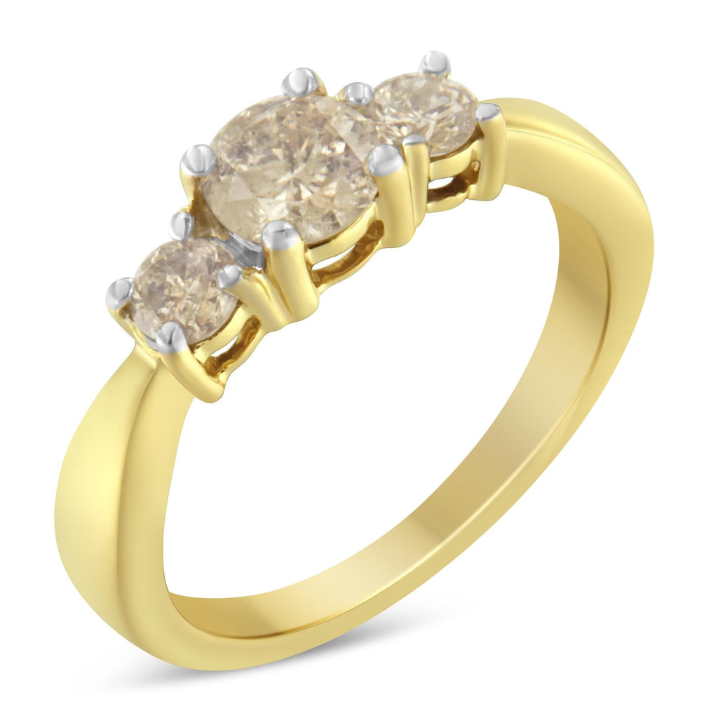 10K Yellow Gold Three Stone Diamond Band Ring (1.00 cttw, J-K Color, I2-I3 Clarity) - Friggin Jewelry