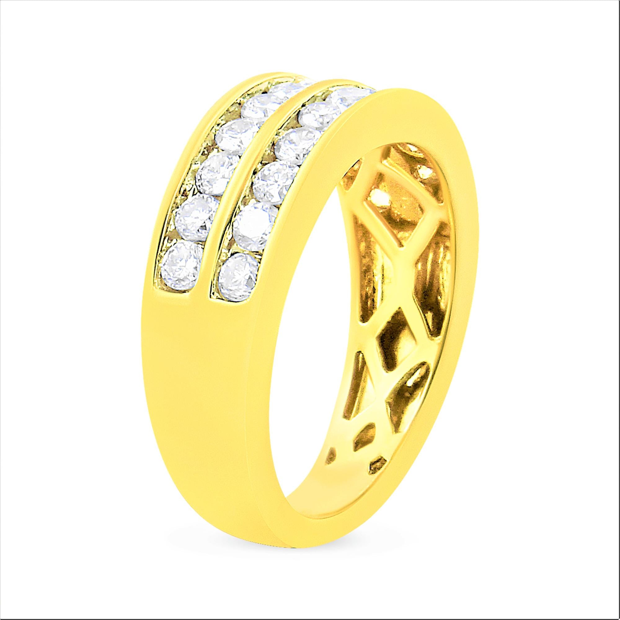 10K Yellow Gold Two-Row Diamond Band Ring (1 Cttw, J-K Color, I1-I2 Clarity) - Friggin Jewelry