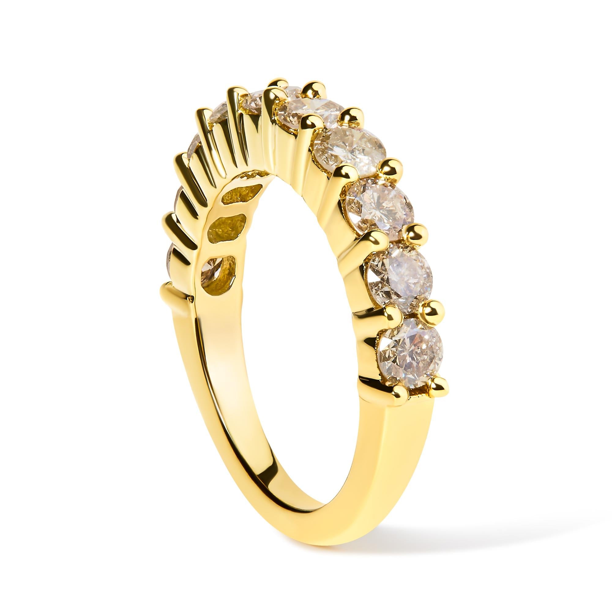 14K Yellow Gold Plated .925 Sterling Silver 2.0 Cttw Round Brilliant Cut Diamond 10 Stone Anniversary Band Ring (J-K Color, I1-I2 Clarity) - Friggin Jewelry