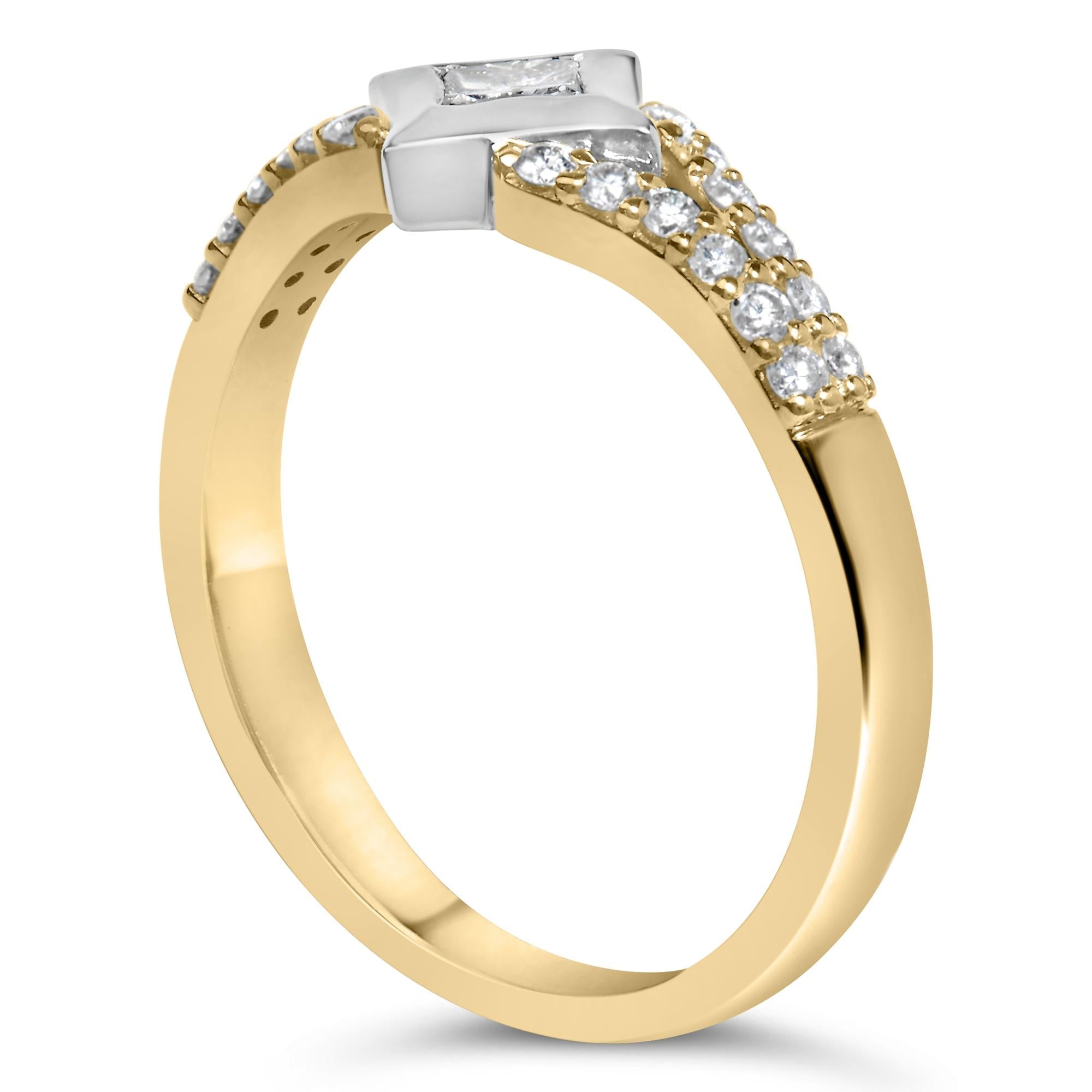 10K Two Tone Color 1/2 Cttw Diamond Kite and Split Shank Ring (H-I Color,SI2-I1 Clarity) - Friggin Jewelry