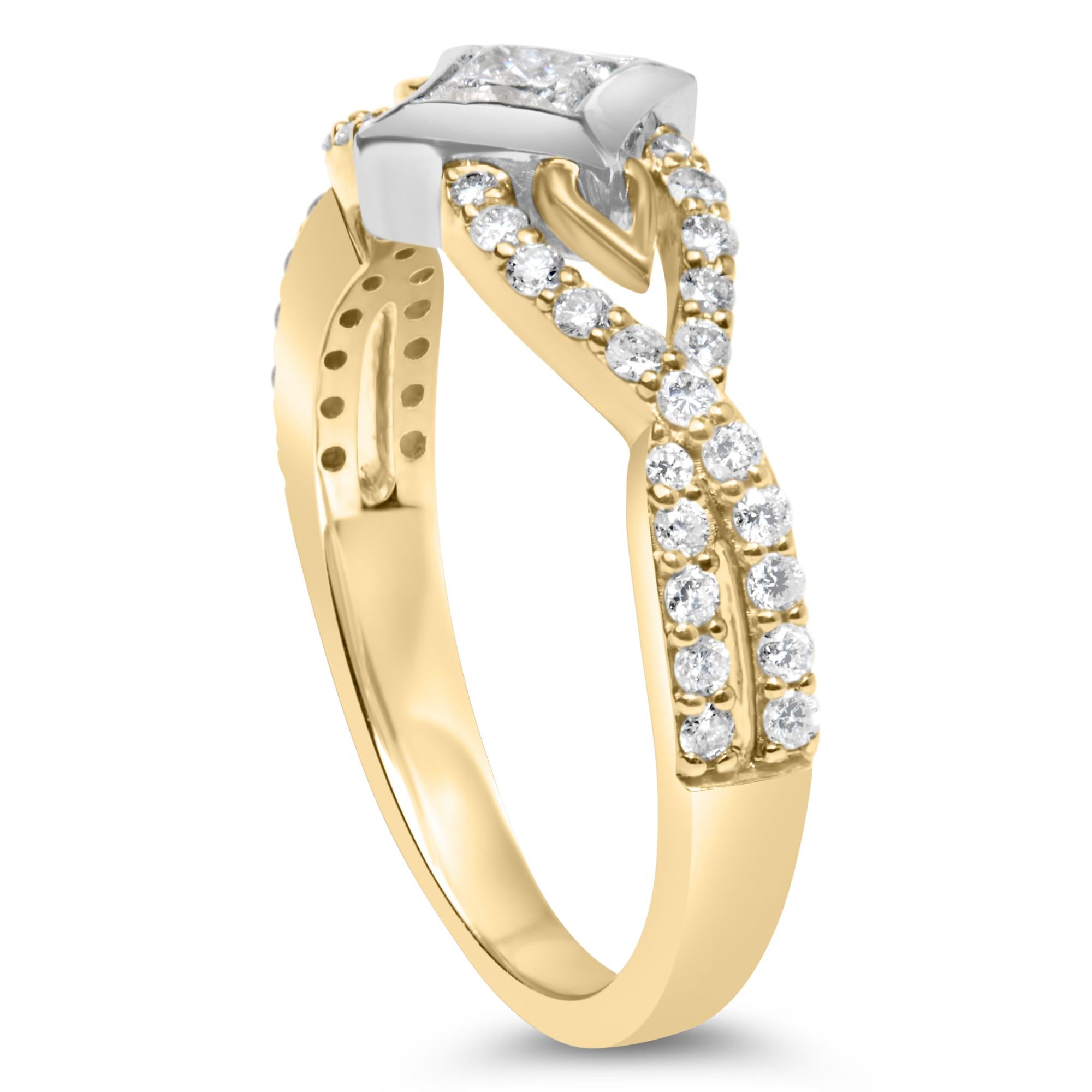 10K Two Tone Color 2/3 Cttw Diamond Kite and Twist Shank Ring (H-I Color,SI2-I1 Clarity) - Friggin Jewelry