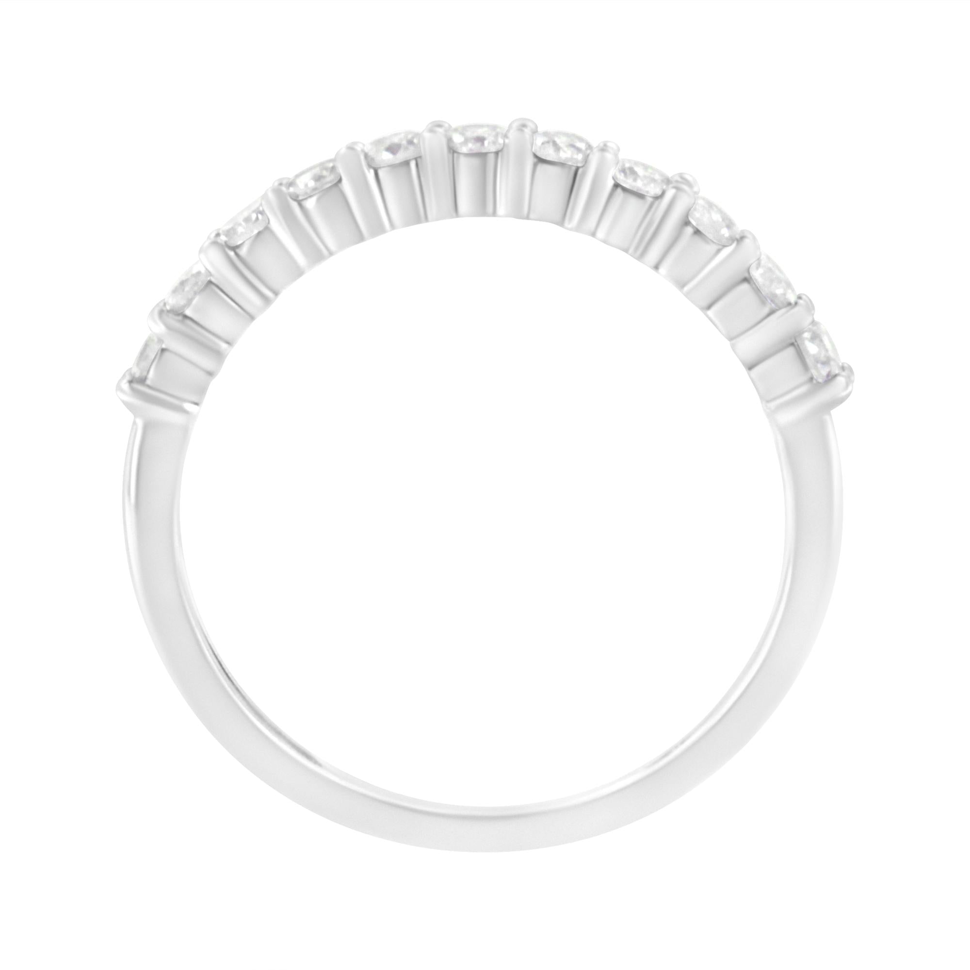 IGI Certified 1/2 Cttw Diamond 10K White Gold Prong Set Fluted Band Style Ring (I-J Color, I2-I3 Clarity) - Friggin Jewelry