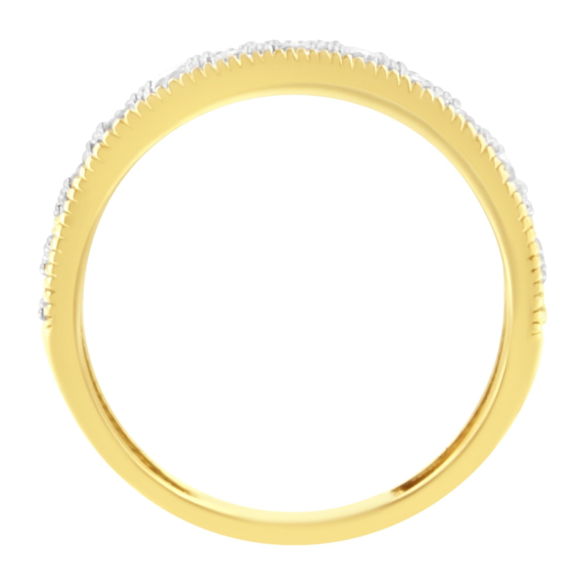 IGI Certified 1/2 Cttw Diamond 10K Yellow Gold Prong Set Beaded Milgrain Band Style Ring (J-K Color, I2-I3 Clarity) - Friggin Jewelry
