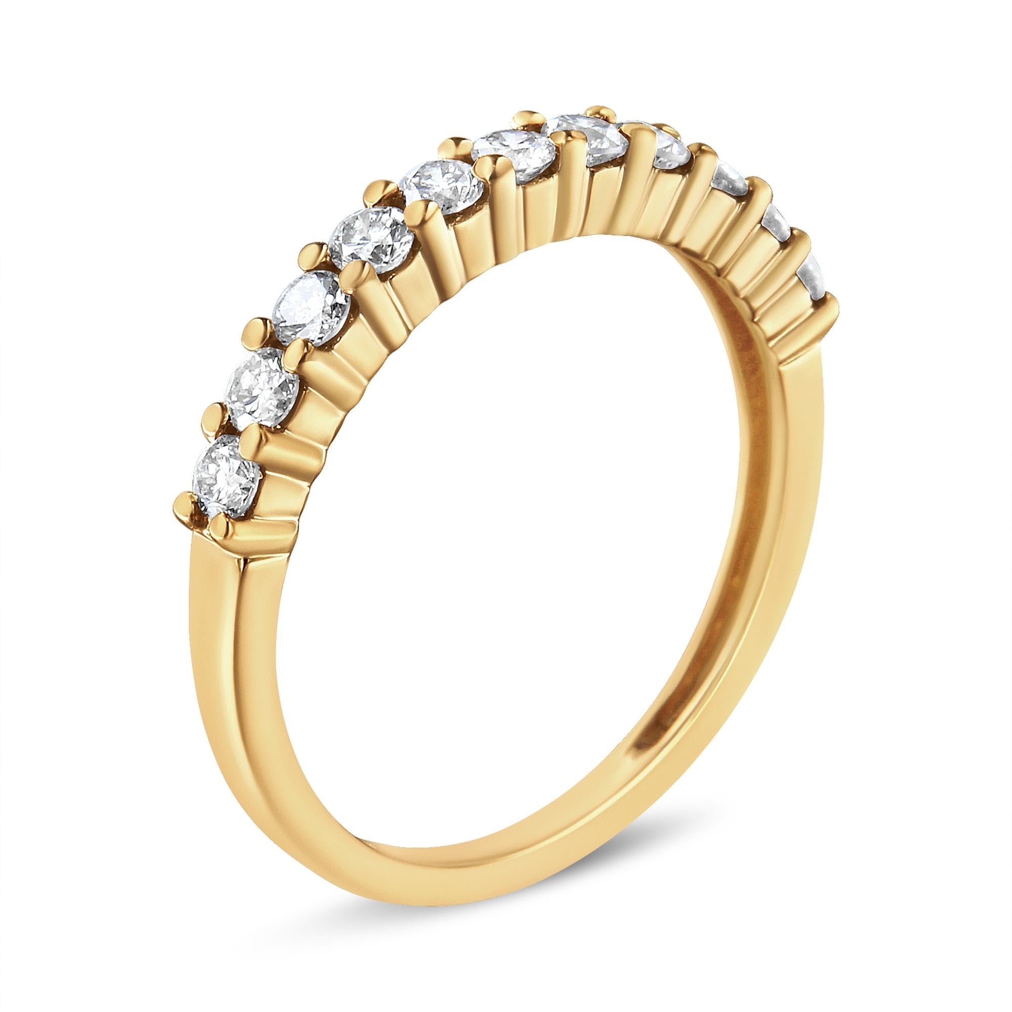 IGI Certified 1/2 Cttw Diamond 10K Yellow Gold Prong Set Fluted Band Style Wedding Ring (J-K Color, I1-I2 Clarity) - Friggin Jewelry