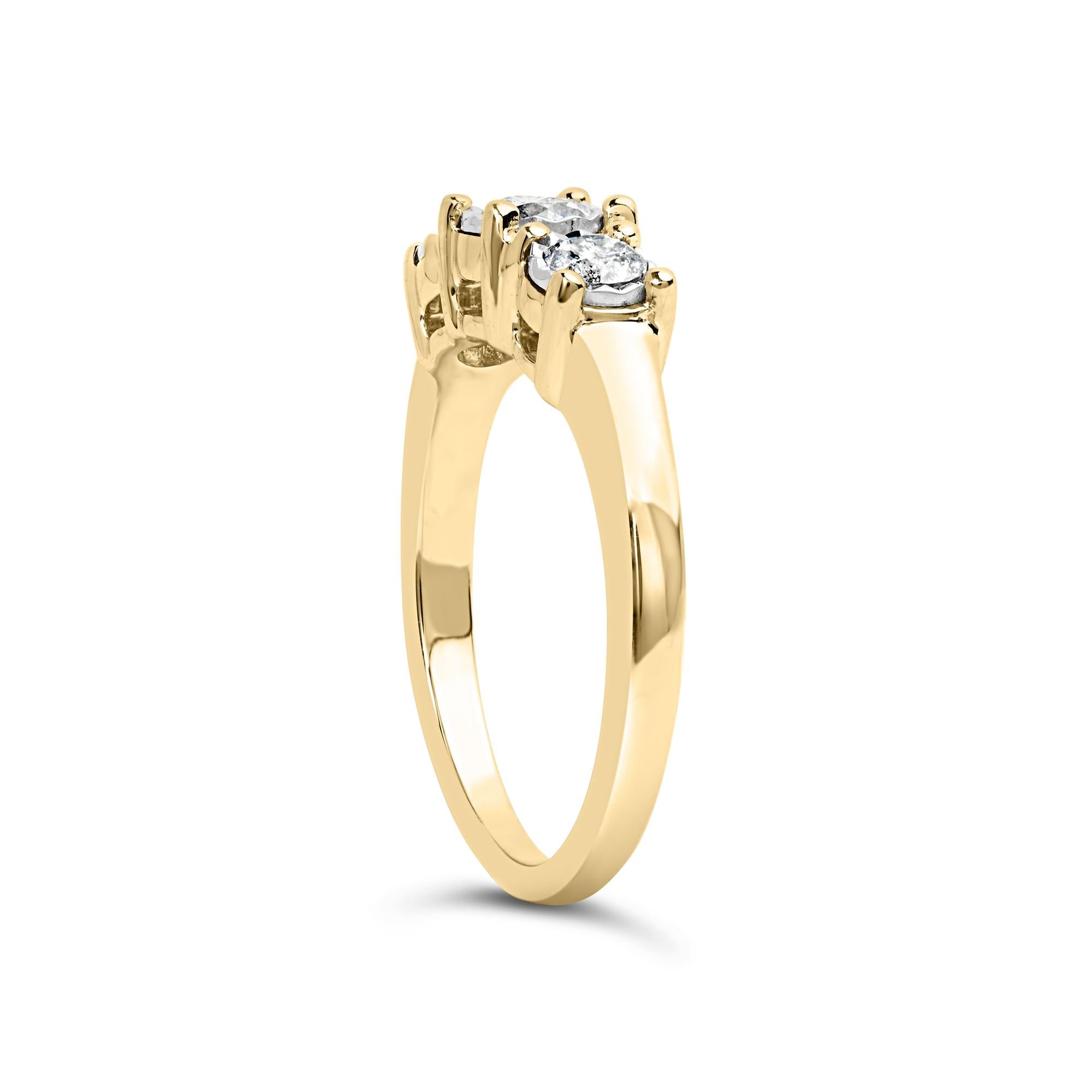 10K Yellow Gold 1/2 Cttw Miracle Set Round Diamond Three Stone Illusion Plate Ring (I-J Color, I2-I3 Clarity) - Friggin Jewelry