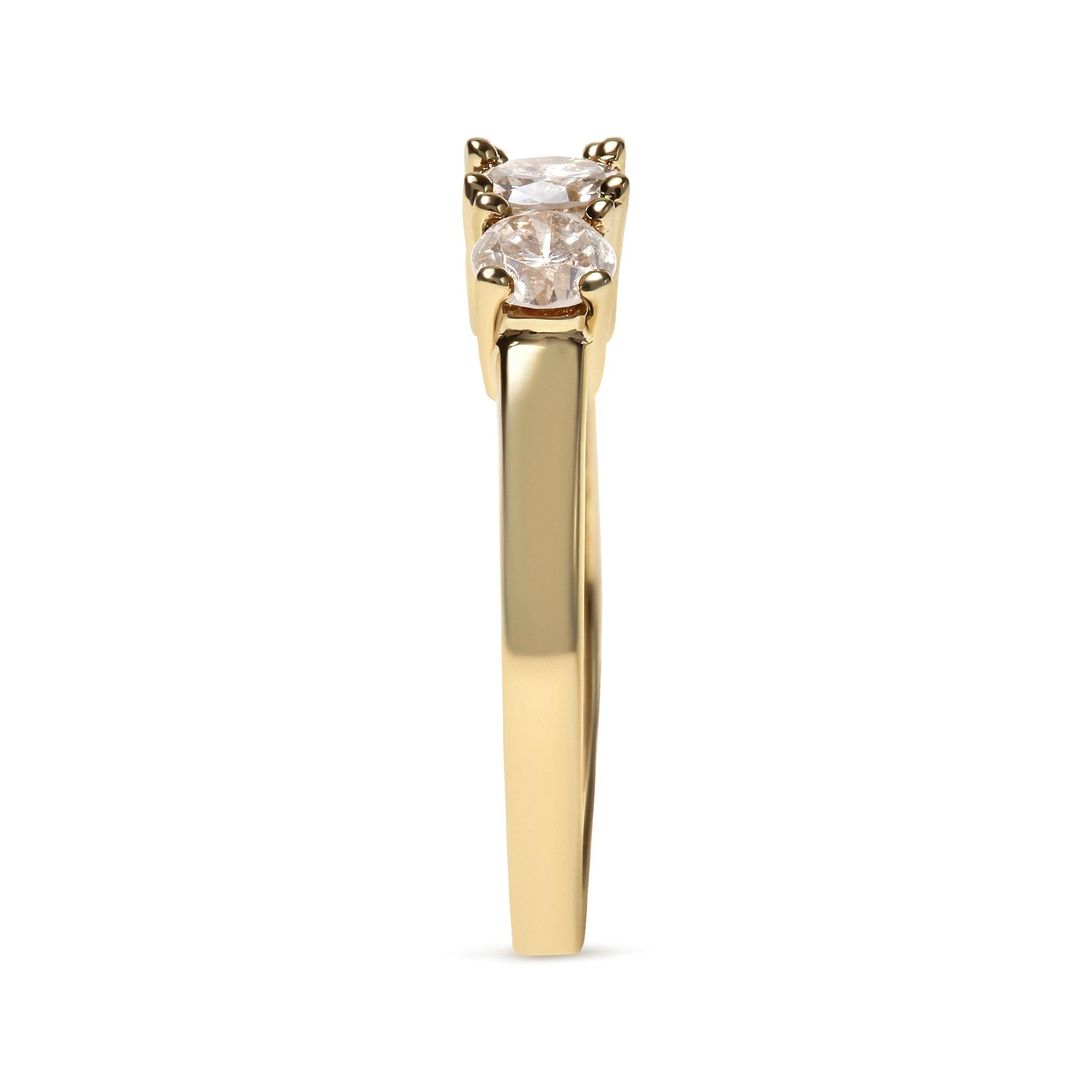 10K Yellow Gold 1.00 Cttw Champagne Diamond 3-Stone Band Ring (J-K Color, I1-I2 Clarity) - Friggin Jewelry