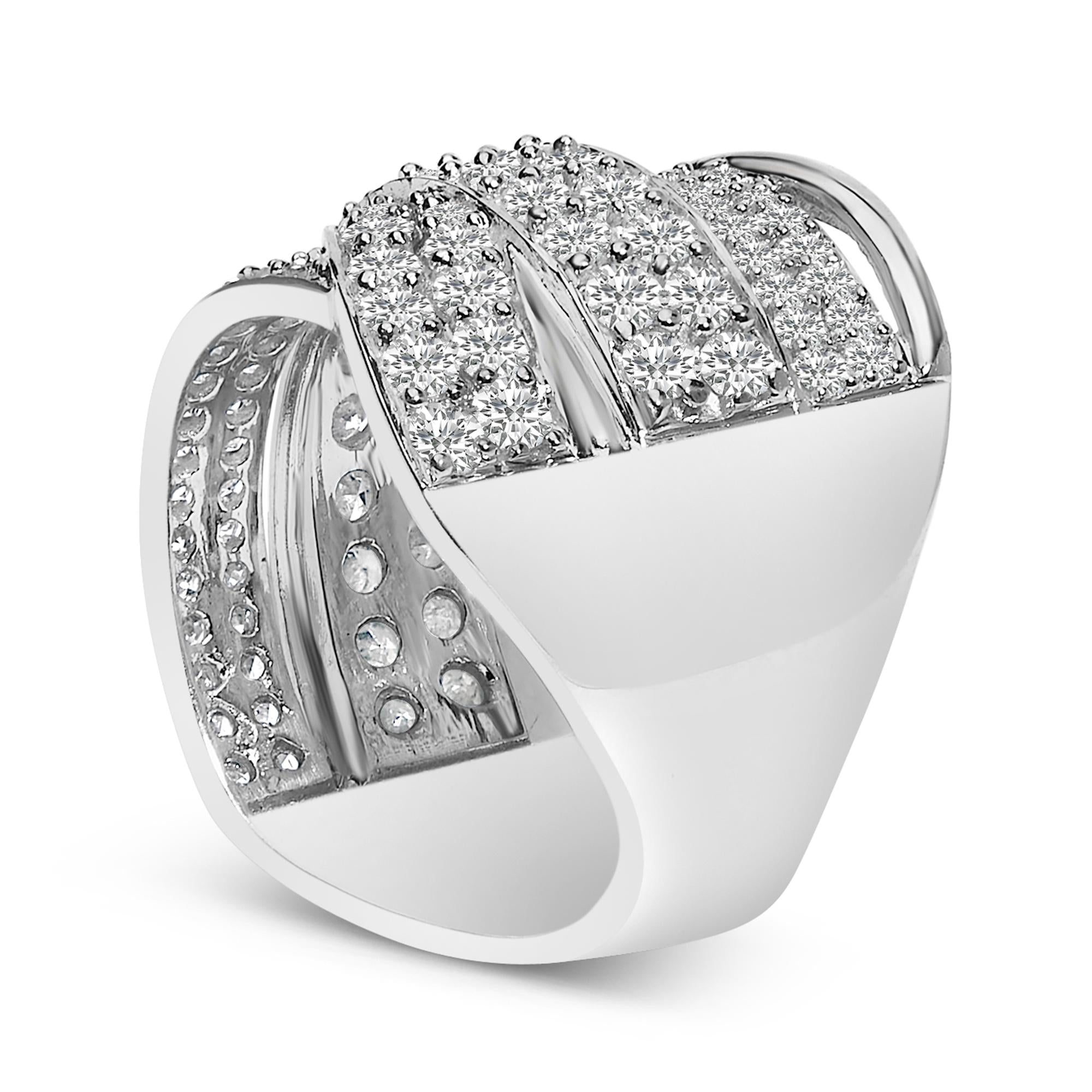 Anillo de banda superpuesta con diamantes de talla redonda de 2,00 quilates en plata de ley 925 (color IJ, claridad I2-I3) - Friggin Jewelry