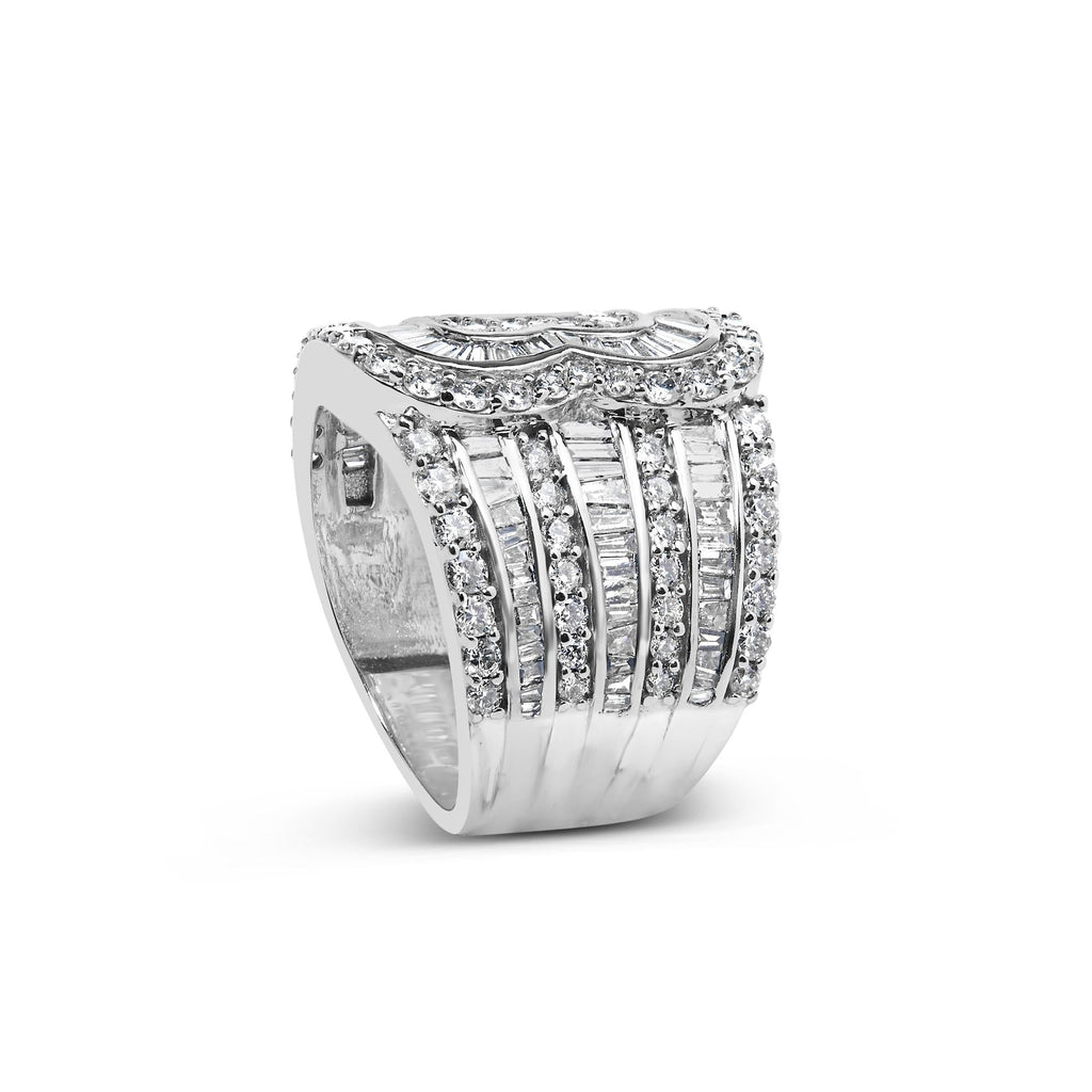 10K White Gold 2 1/2 Cttw Round and Baguette-Cut Diamond Multi-Row Bypass Ring (J-K Color, I2-I3 Clarity) - Friggin Jewelry Premium
