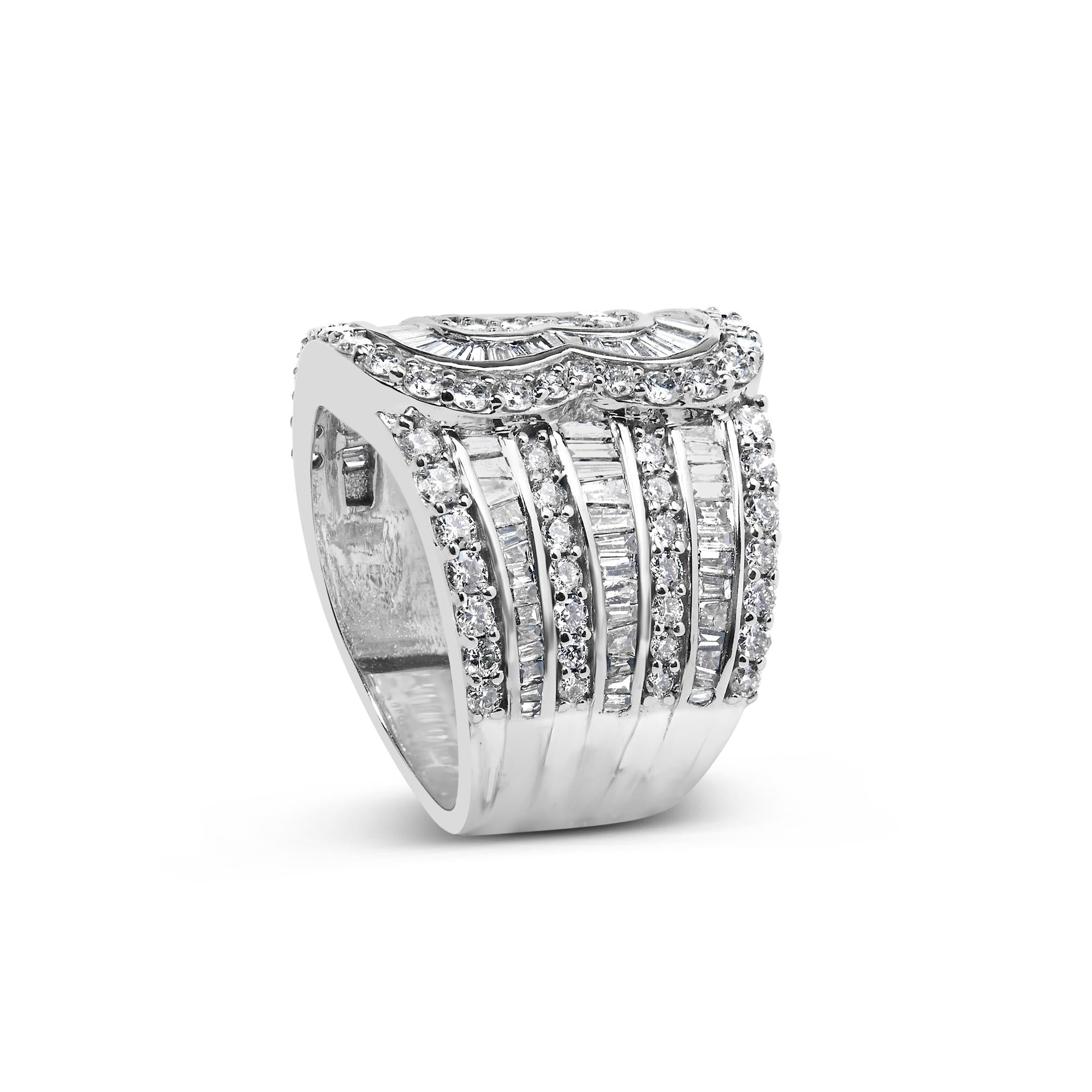 10K White Gold 2 1/2 Cttw Round and Baguette-Cut Diamond Multi-Row Bypass Ring (J-K Color, I2-I3 Clarity) - Friggin Jewelry Premium