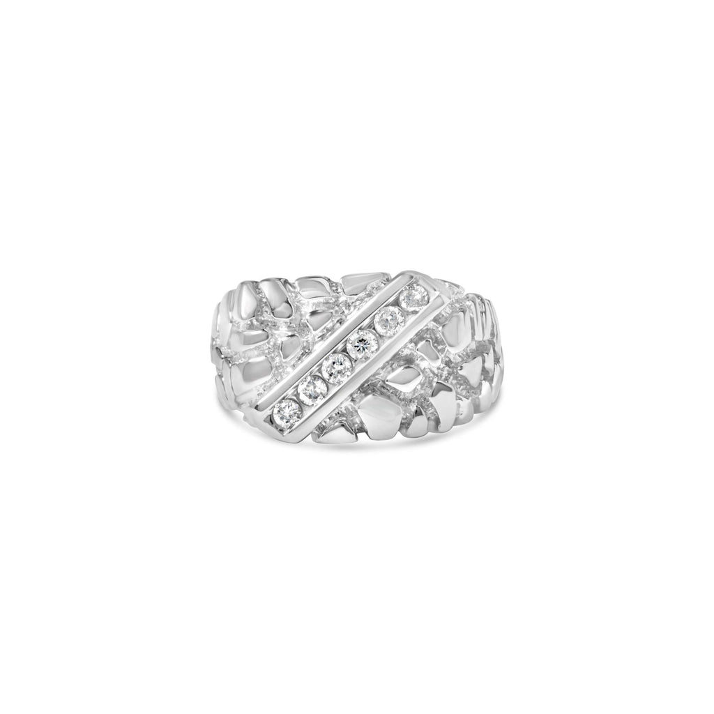 .925 Sterling Silver 1/3 Diamond 6 Stone Rectangle Nugget Gents Ring - Friggin Jewelry