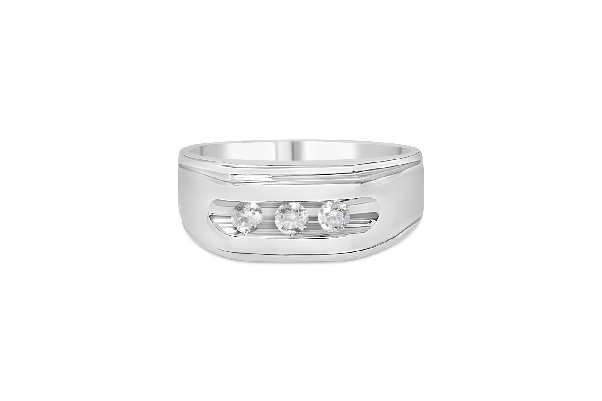 Men's .925 Sterling Silver 1/3 Cttw Diamond Channel Set 3 Stone Ring Band (I-J Color, I3 Clarity) - Friggin Jewelry