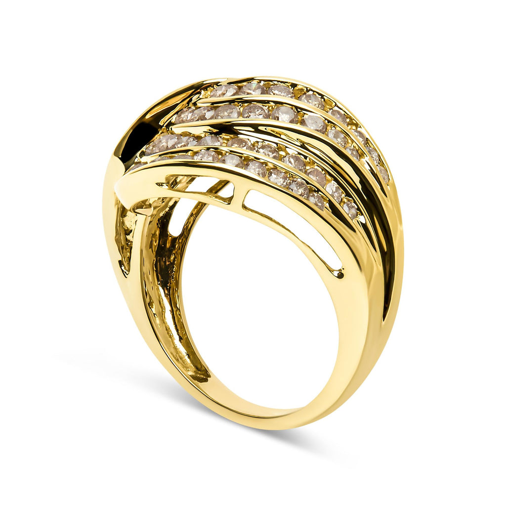 10K Yellow Gold 2.0 Cttw Channel Set Diamond Cocktail Swirl Band Ring (K-L Color, I1-I2 Clarity) - Friggin Jewelry