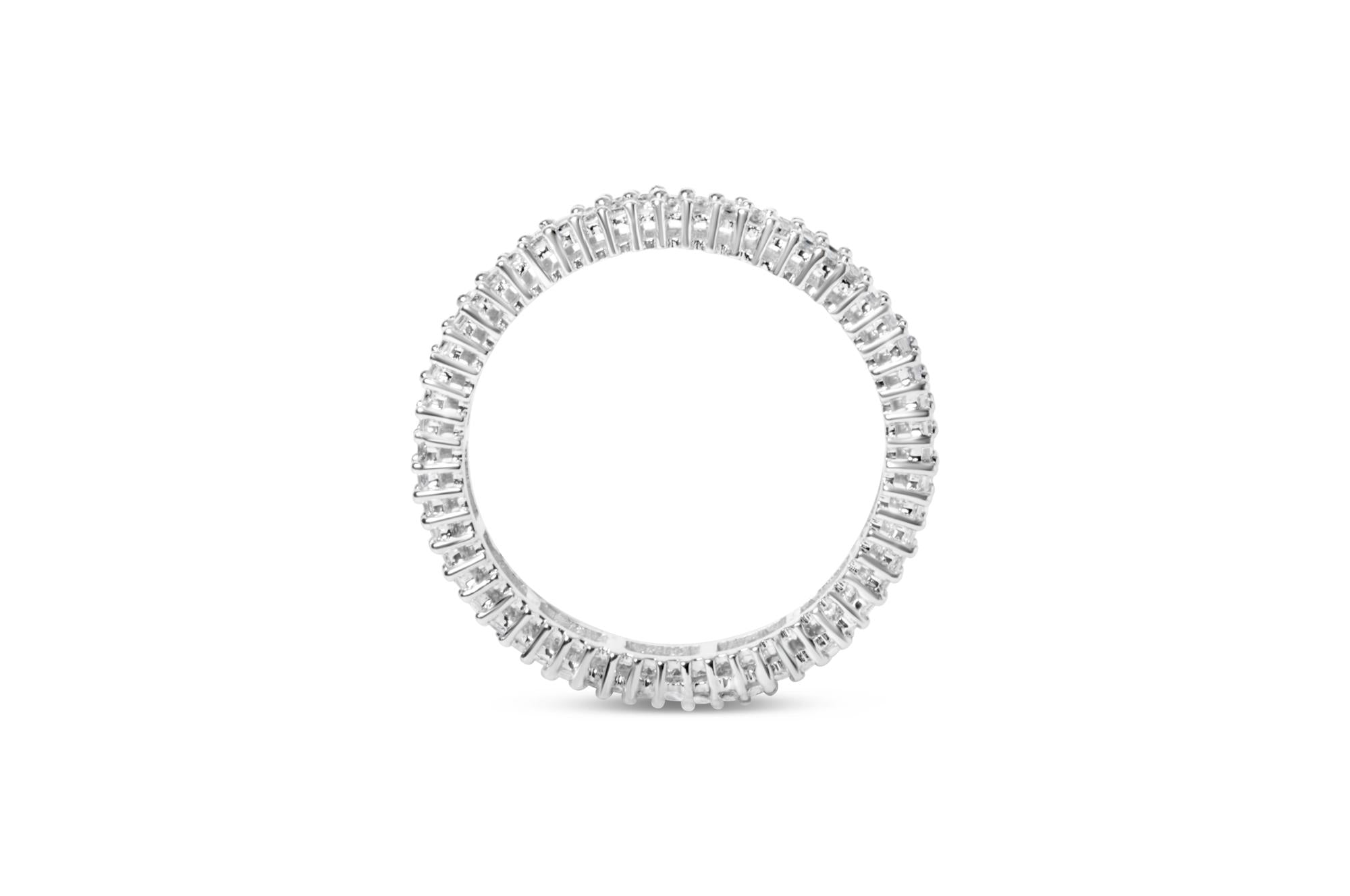 Anillo de eternidad de doble fila de diamantes de talla princesa de 1,0 quilates en oro blanco de 10 quilates - Friggin Jewelry
