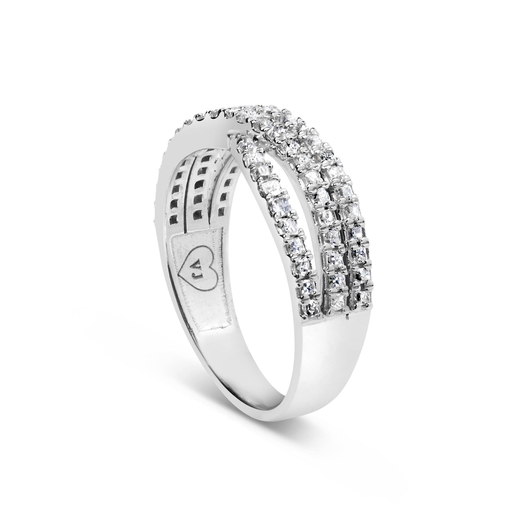 10K White Gold 3/4 Cttw Princess Natural Diamond Split Shank and Weave Band Ring (H-I Color, SI1-SI2 Clarity) - Friggin Jewelry
