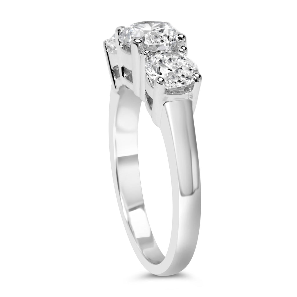 Anillo de oro blanco de 14 quilates con 2,00 quilates de diamantes cultivados en laboratorio y 3 piedras (color FG, claridad VS1-VS2) - Friggin Jewelry