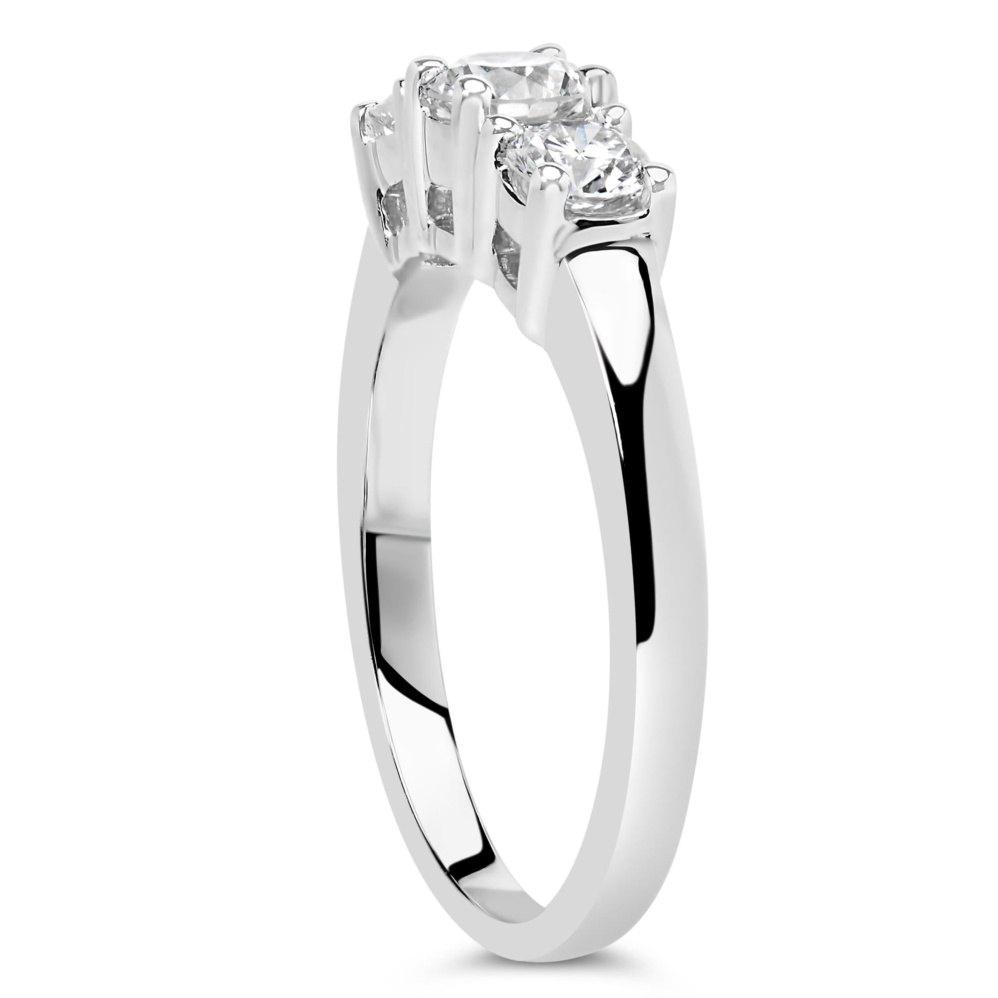 14K White Gold  3/4 Cttw Lab Grown Diamond 3 Stone Ring Band (F-G Color, VS2-SI1 Clarity) - Friggin Jewelry
