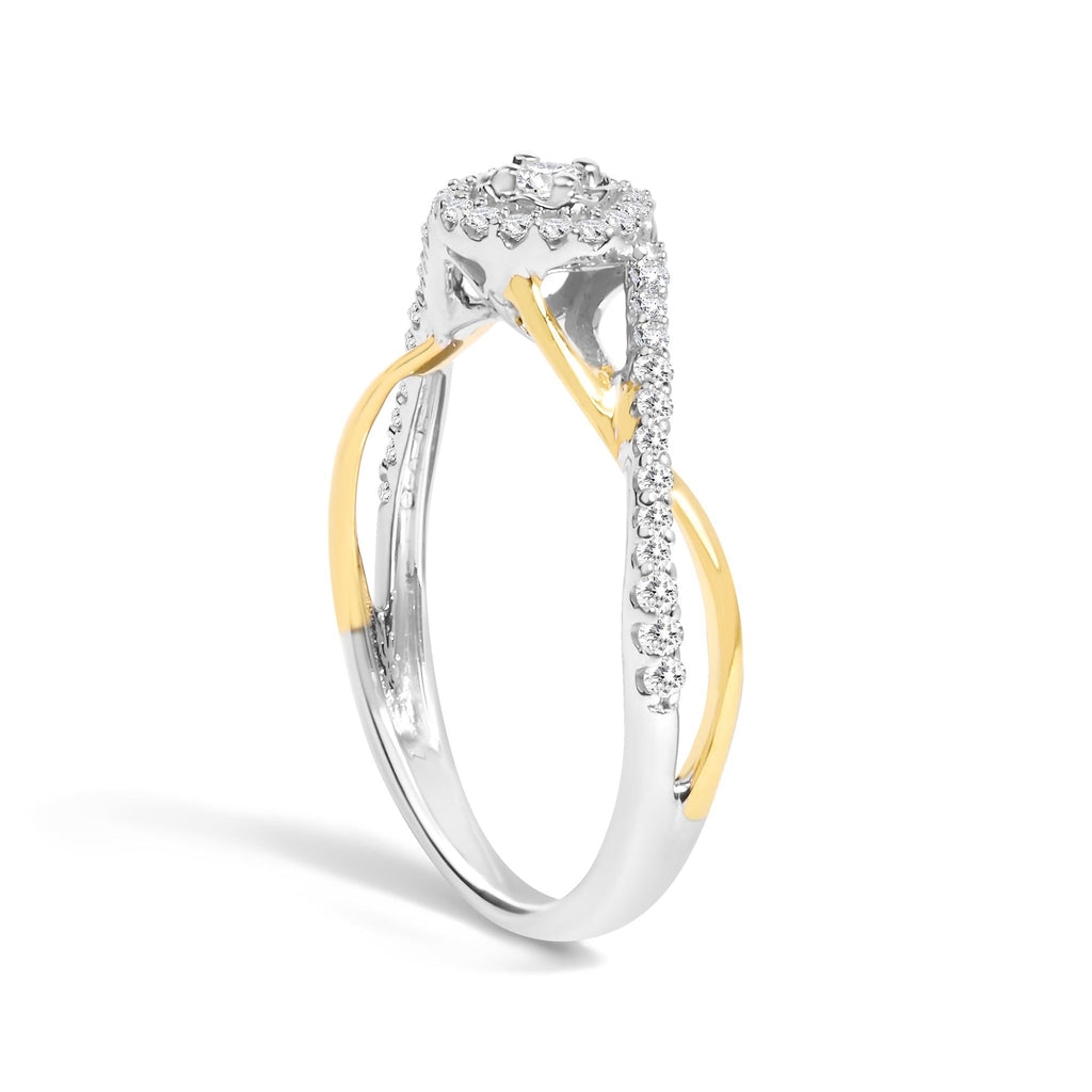 14K Yellow Gold Plated .925 Sterling Silver 1/4 Cttw Diamond Bypass and Halo Promise Ring (I-J Color, I3 Clarity) - Friggin Jewelry