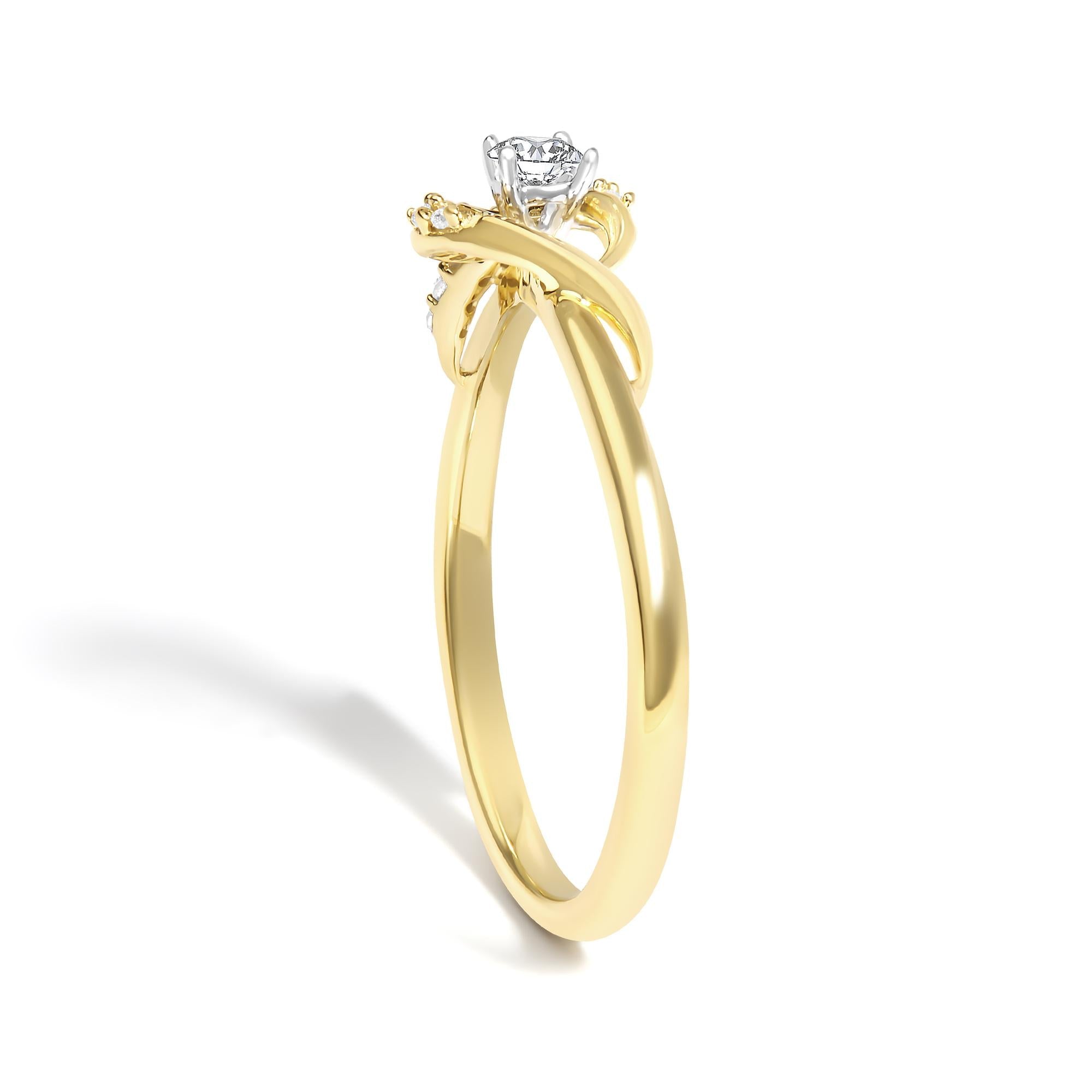 14K Yellow Gold Flash Plated .925 Sterling Silver 1/6 Cttw Diamond Swirl and Halo Promise Ring (I-J Color, I3 Clarity) - Friggin Jewelry
