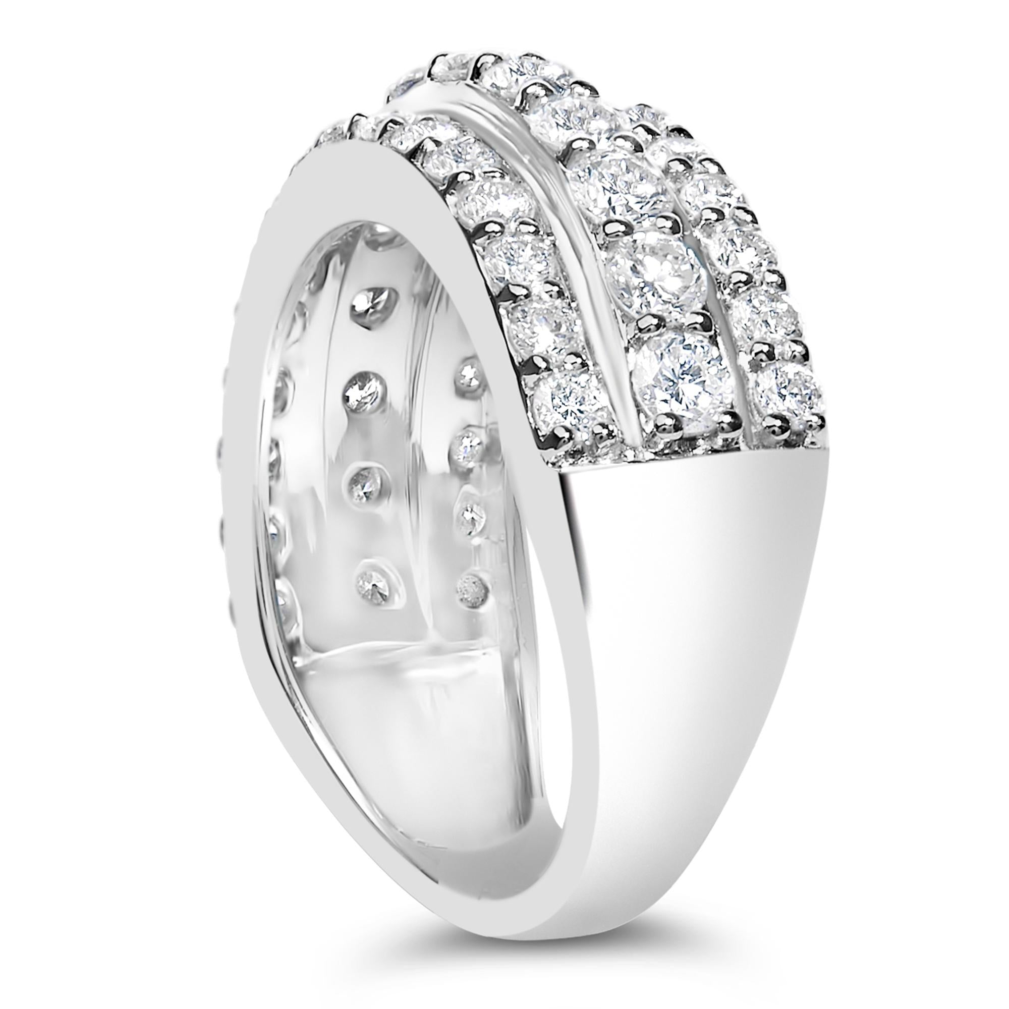 .925 Sterling Silver 2.0 Cttw Lab Grown Diamond 3 Row Band Ring (F-G Color, VS1-VS2 Clarity - Friggin Jewelry
