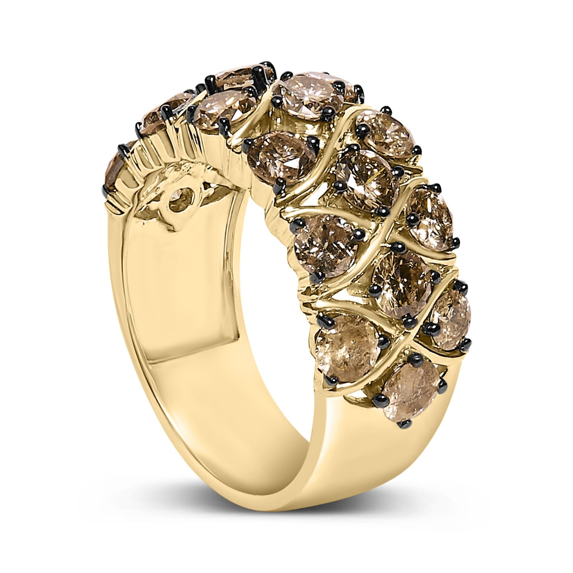 10K Yellow Gold Plated .925 Sterling Silver 3.0 Cttw Champagne Diamond Multi Lattice Band Ring - Friggin Jewelry