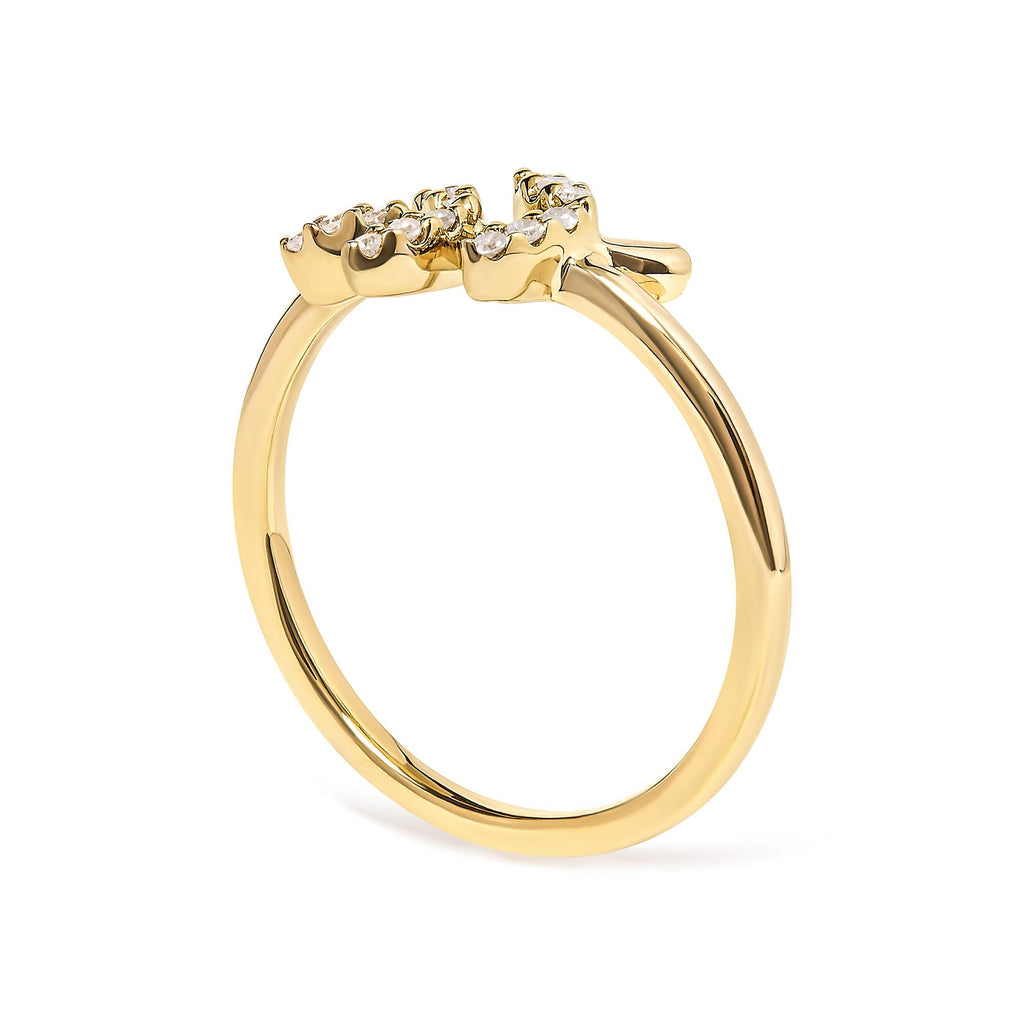 10K Yellow Gold 1/10 Cttw Diamond Leaf and Branch Ring (H-I Color, I1-I2 Clarity) - Friggin Jewelry