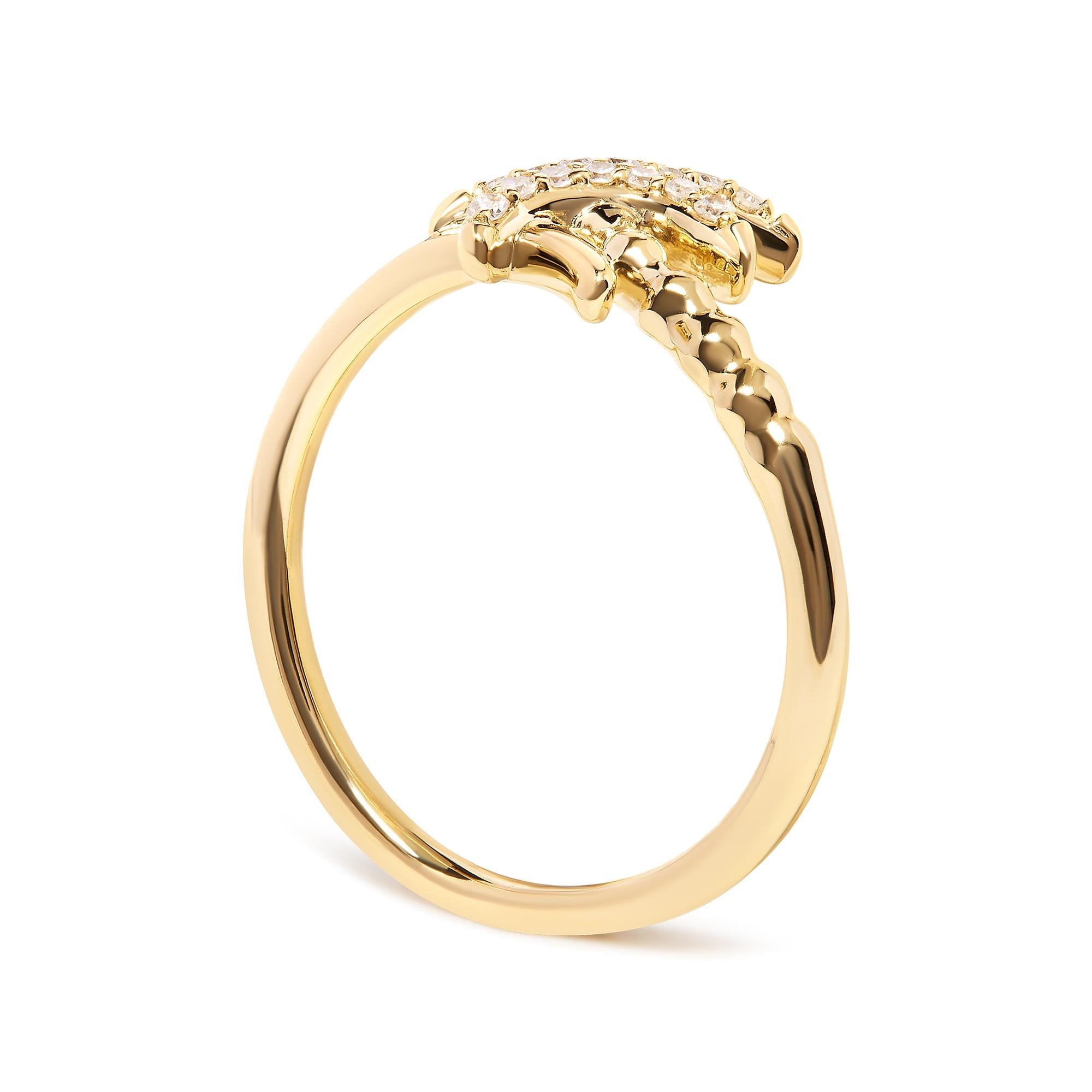 10K Yellow Gold 1/10 Cttw Diamond  Palm Tree Statement Ring (H-I Color, I1-I2 Clarity) - Friggin Jewelry